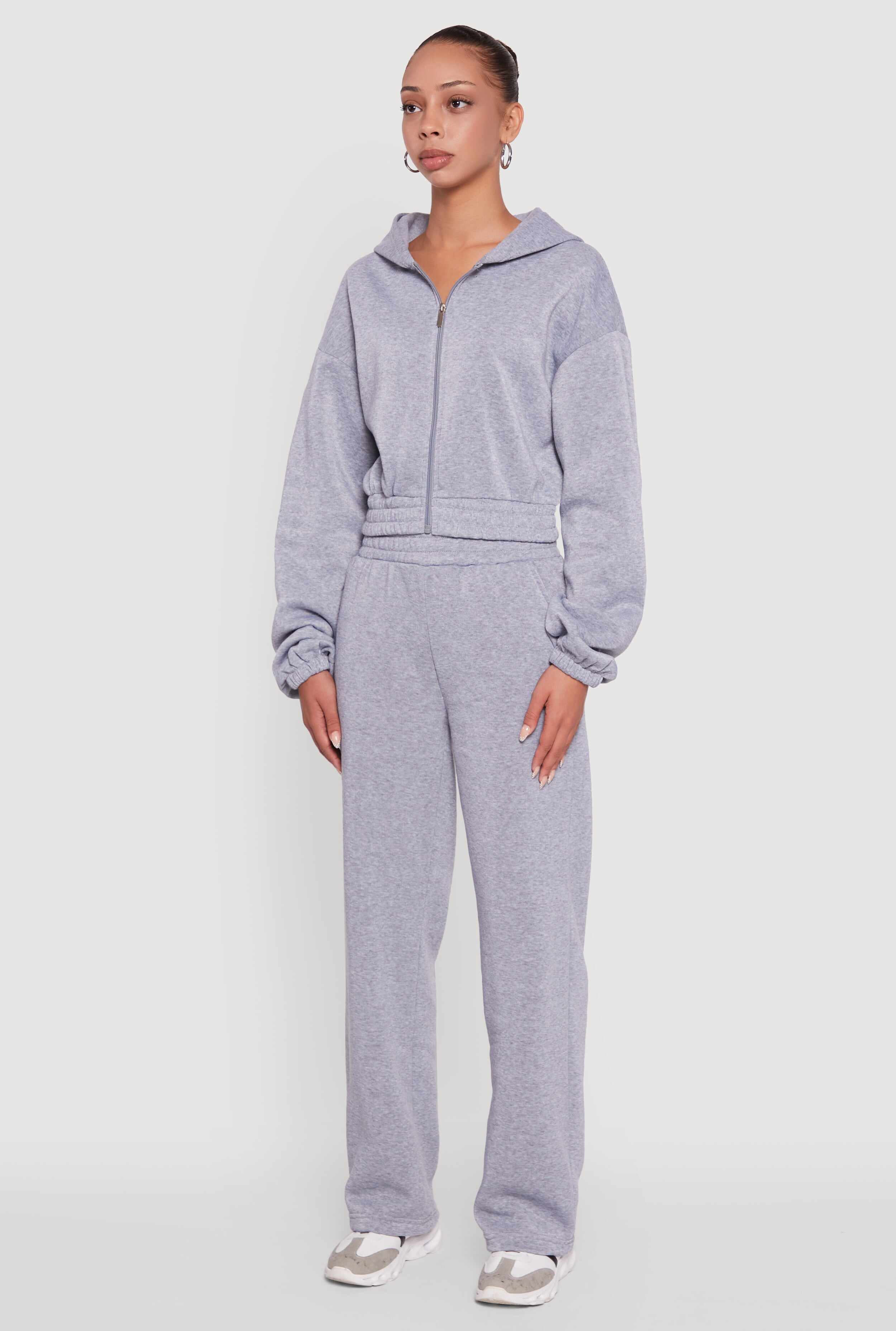 Long Sleeve Zip Front Elastic Hem Hoodie