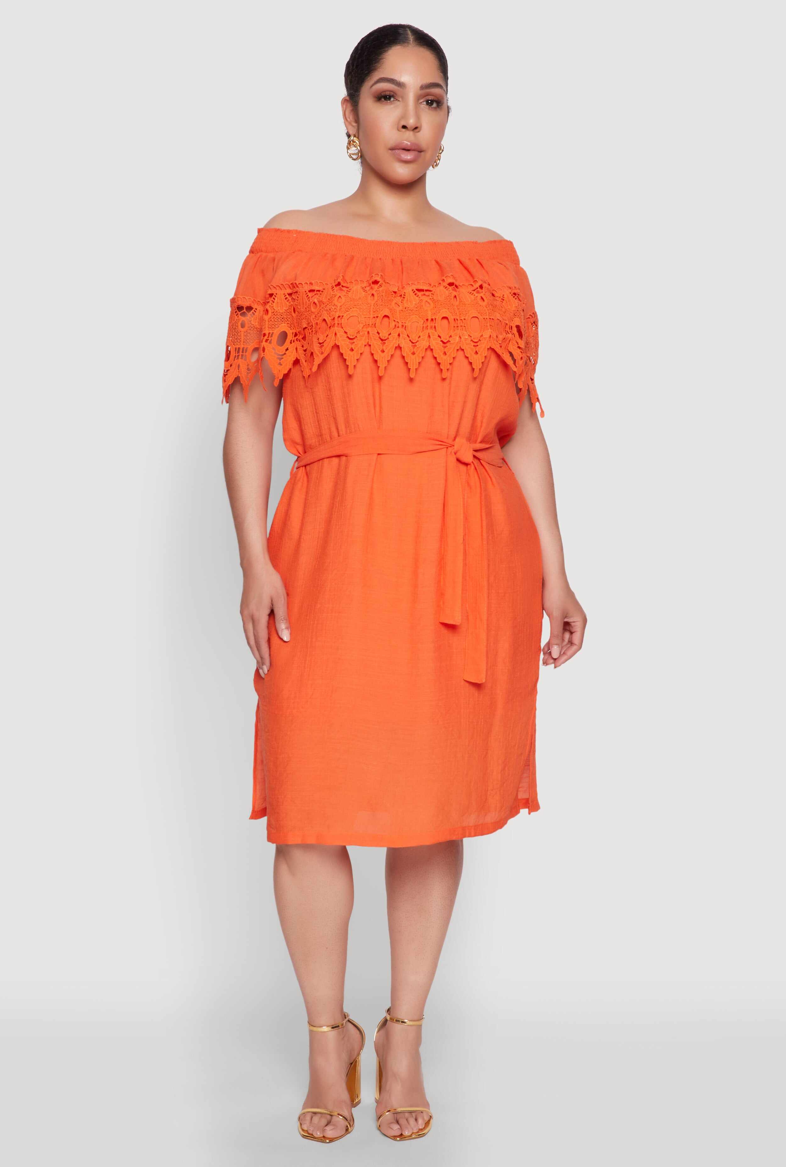 Plus Size Crochet Overlay Off The Shoulder Dress