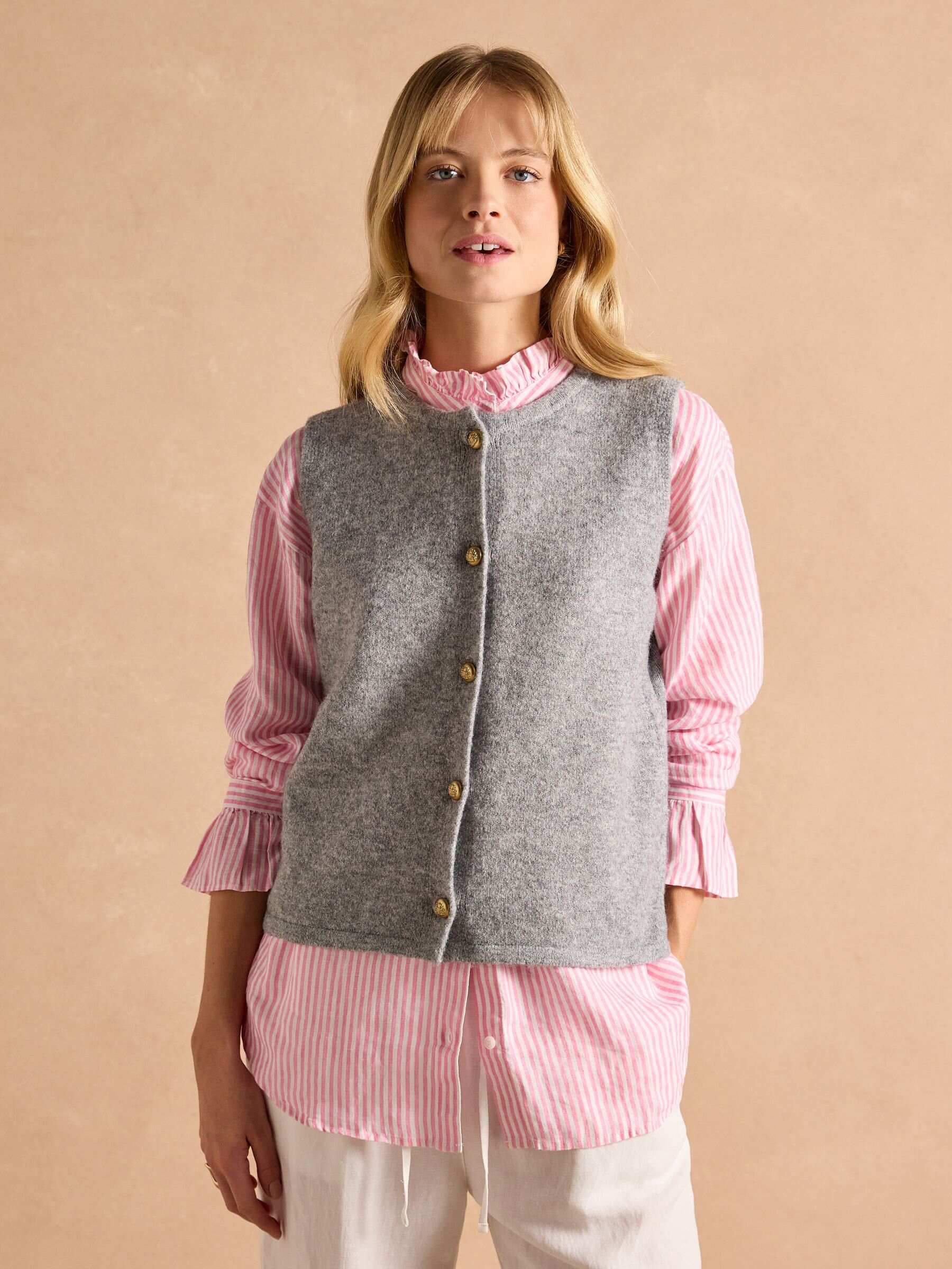 Holly Pink Button Through Knitted Vest