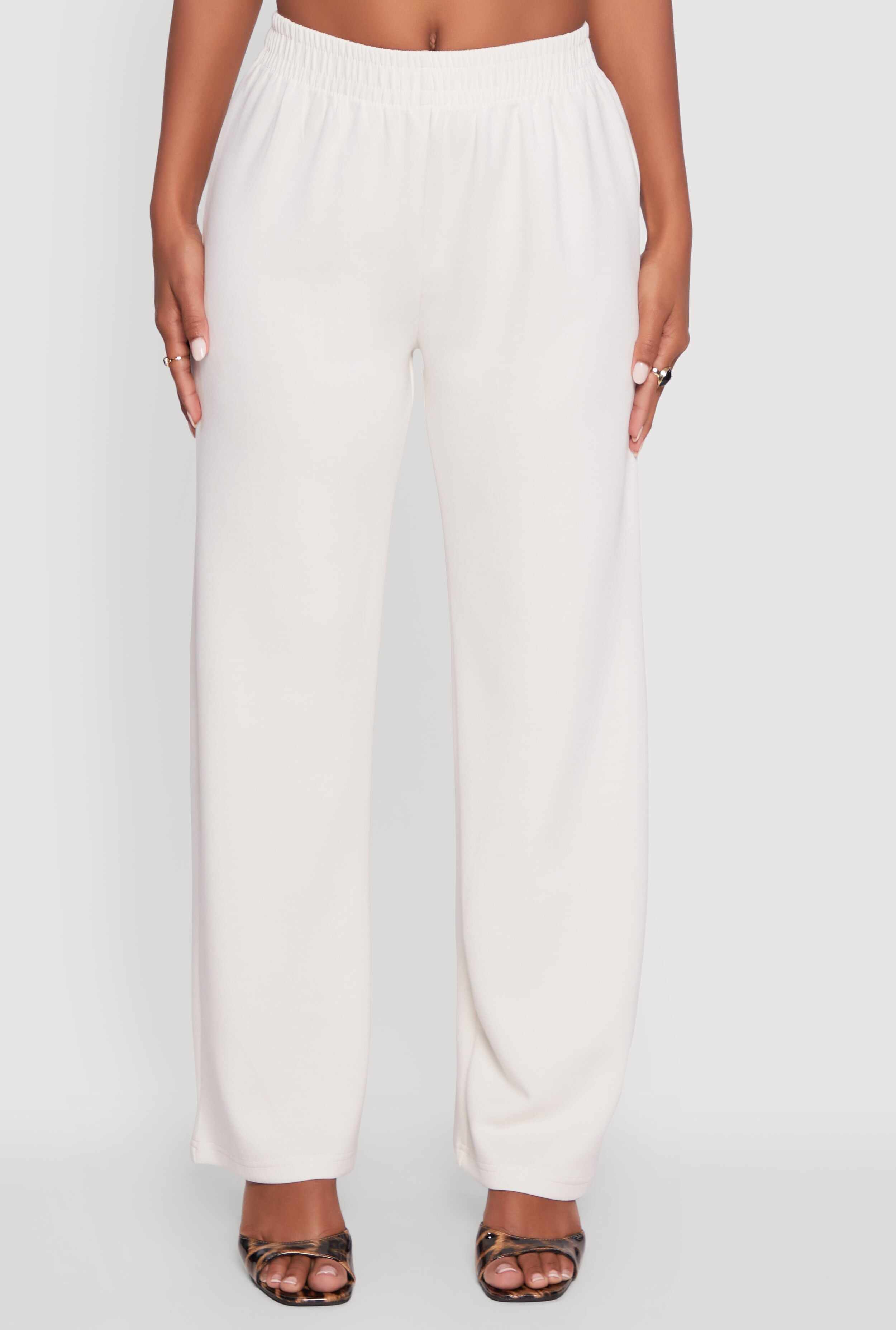 Elastic Waist High Waisted Wide Leg Casual Pants