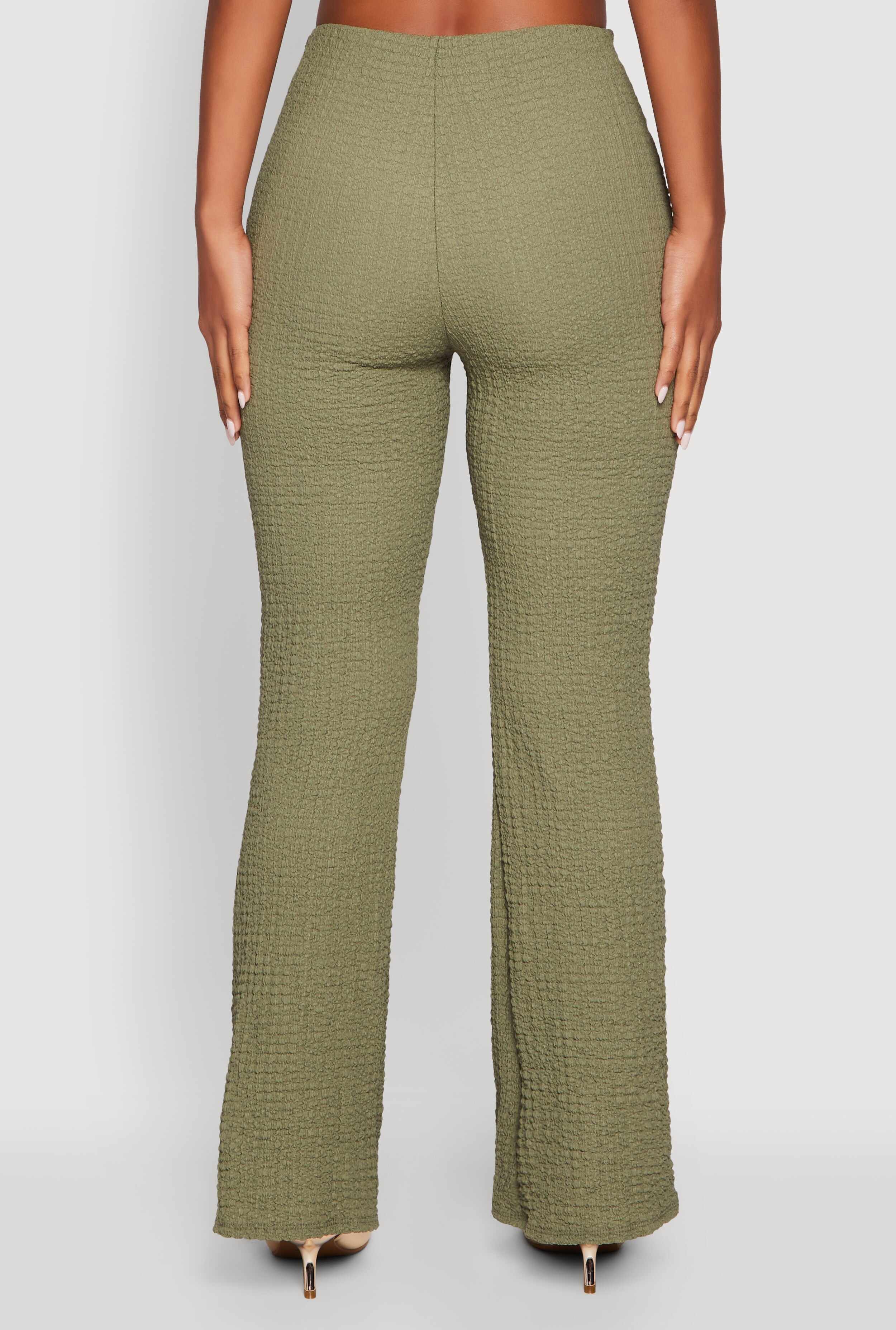 Metallic O-Ring Keyhole Belted Front Flare Pants