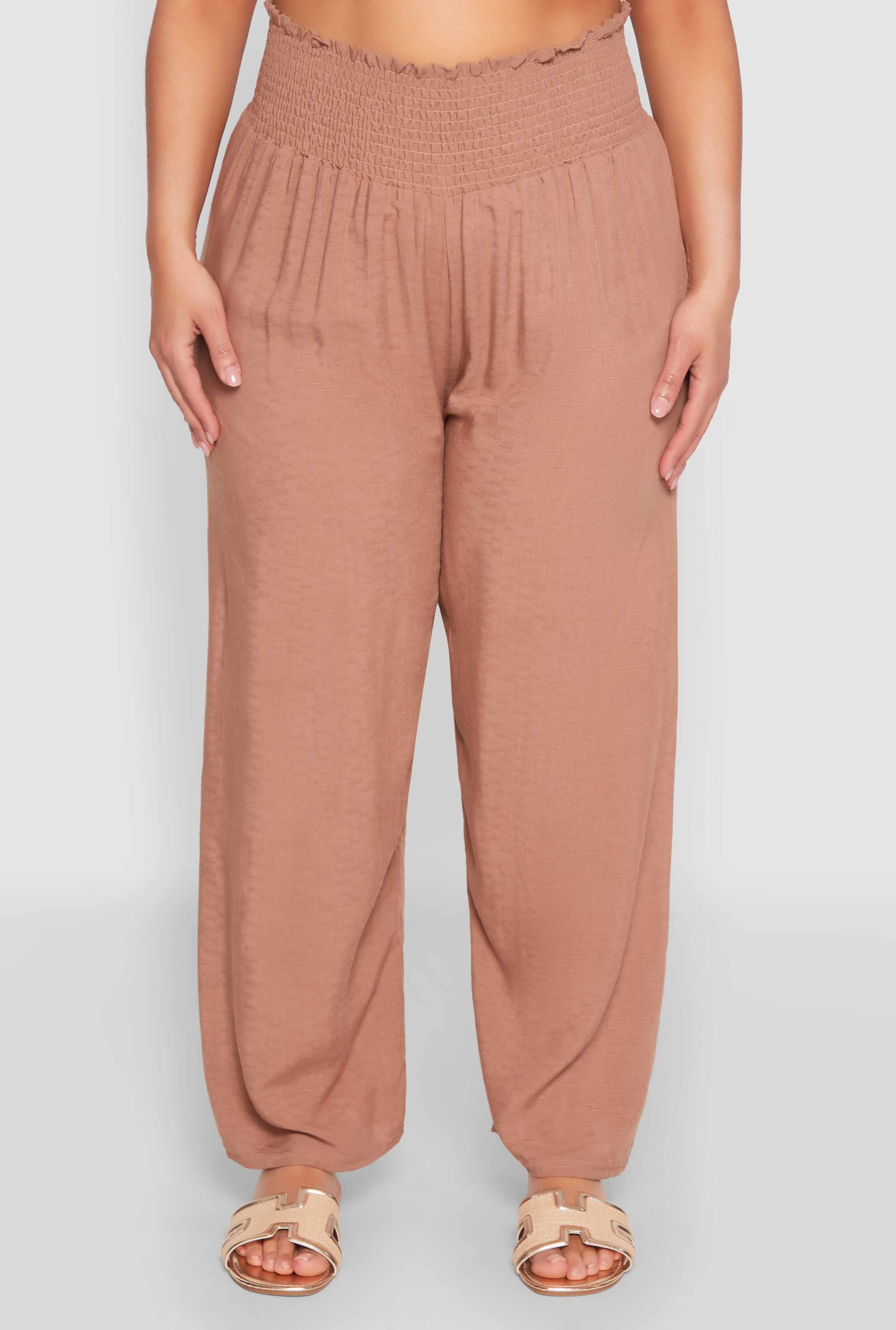 Plus Size Smocked High Waisted Pants