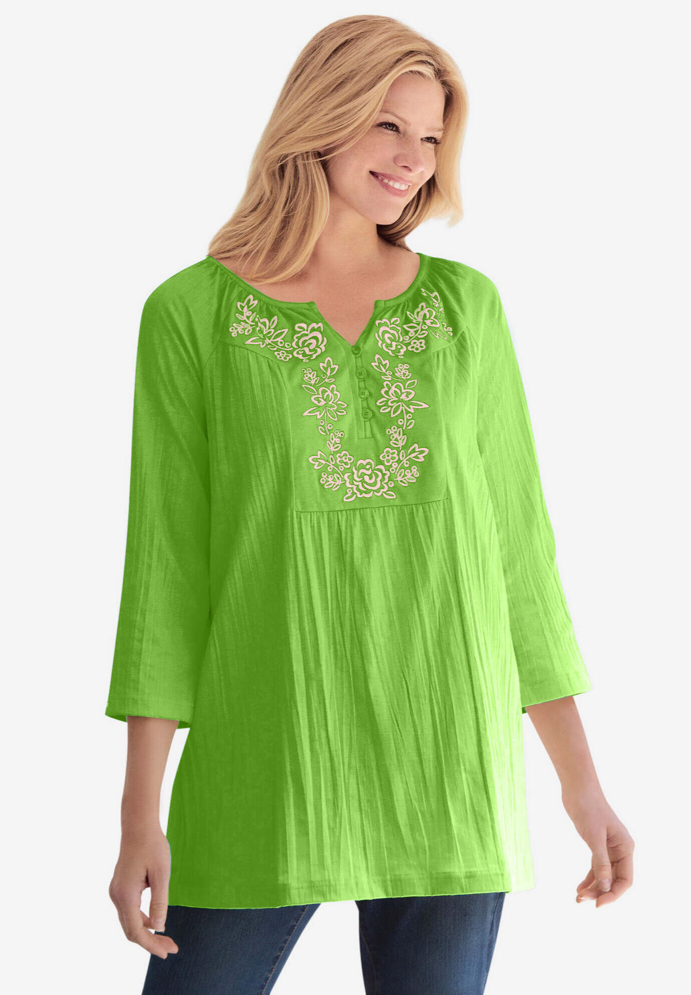 Embroidered Crinkle Tunic