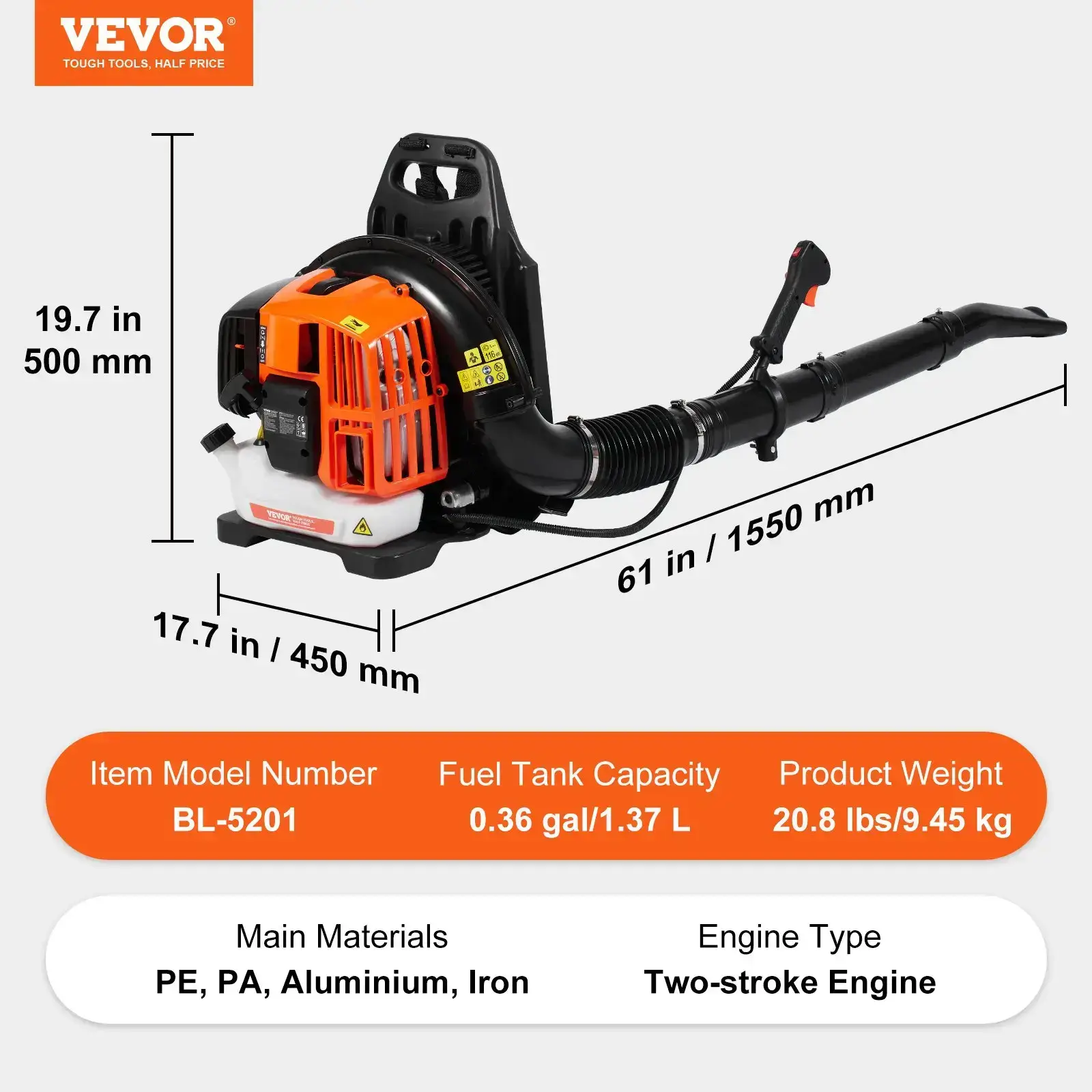 Backpack Gas Leaf Blower 79cc 2-Cycle Gas Powered with 3L Fuel Tank,  184MPH Speed for Lawn Care, Leaf Cleaning, and Snow Removal