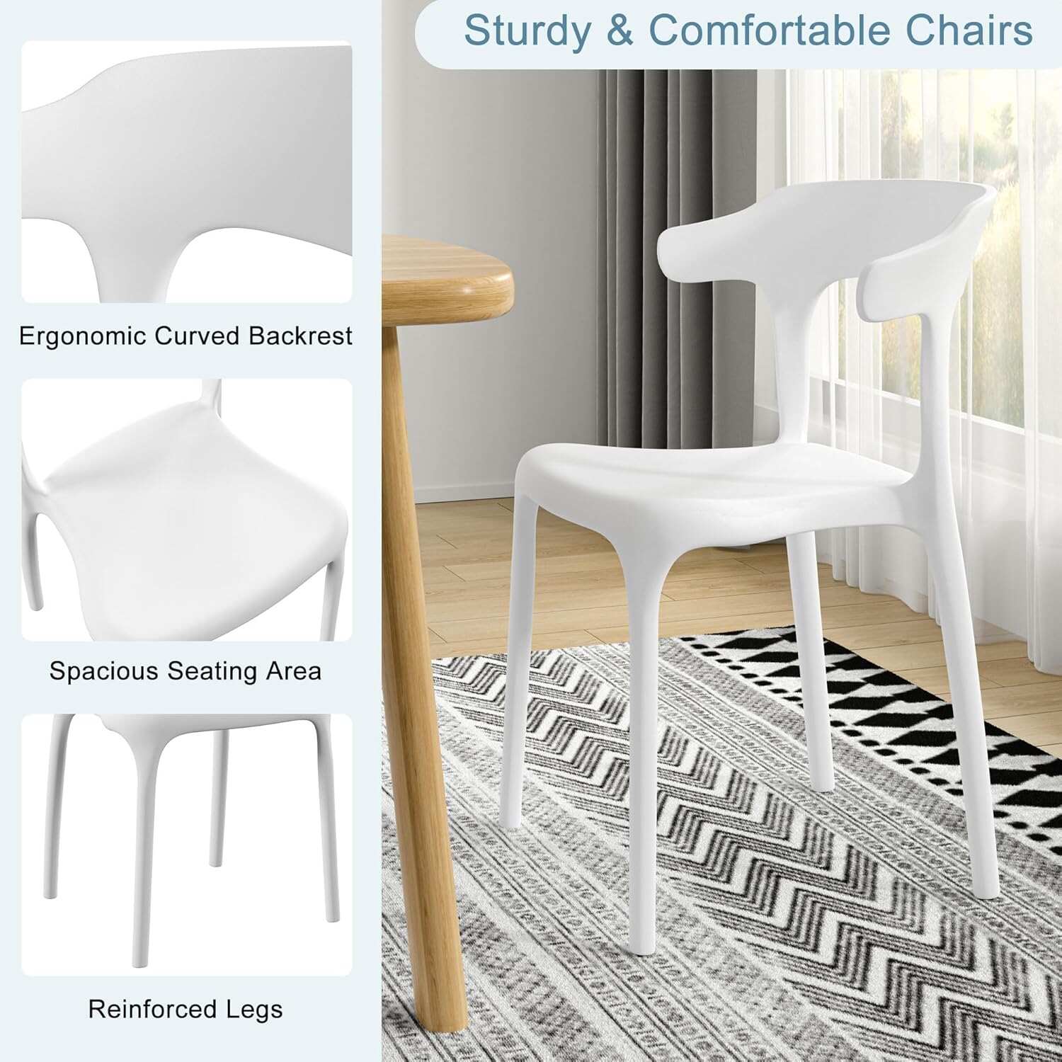 VECELO 4 Pack Plastic Stacking Chairs