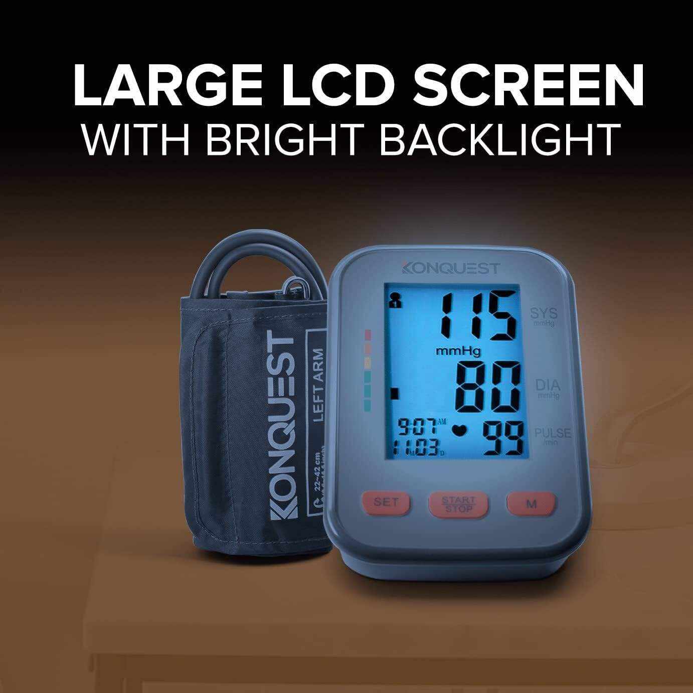 Konquest KBP-2704A Automatic Upper Arm Blood Pressure Monitor - 8 1⁄2 ” to 16 1⁄2 ” Cuff - Large Backlit Display - Irregular Heartbeat Detector - Tensiometro Digital - Home Use BP Machine