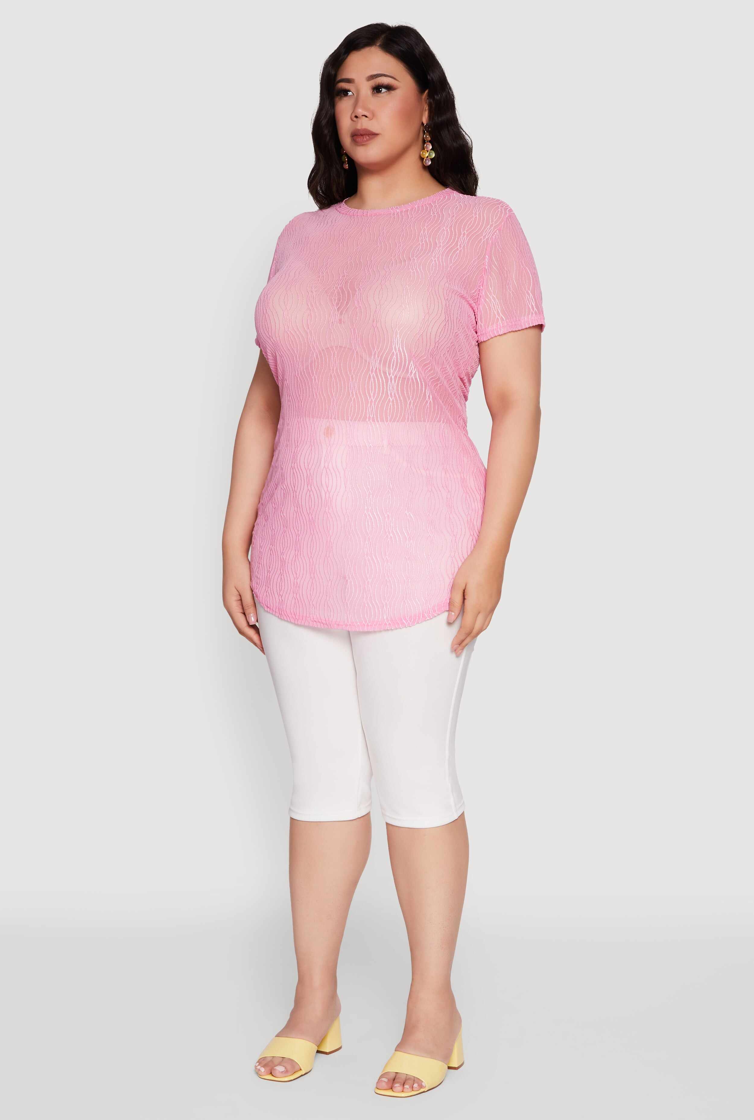 Plus Size Sheer Textured Knit Tunic Top