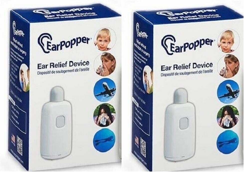 Earpopper 2 Pack Ear Pressure Relief Device for Flying, Elevator Rides, Swimming, Scuba Diving Pack of 2 Ear Popper, White