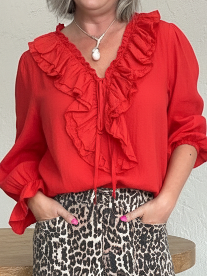 🔥Summer Arrivals🌟Romantic V-neck Ruffled Linen-cotton Blouse