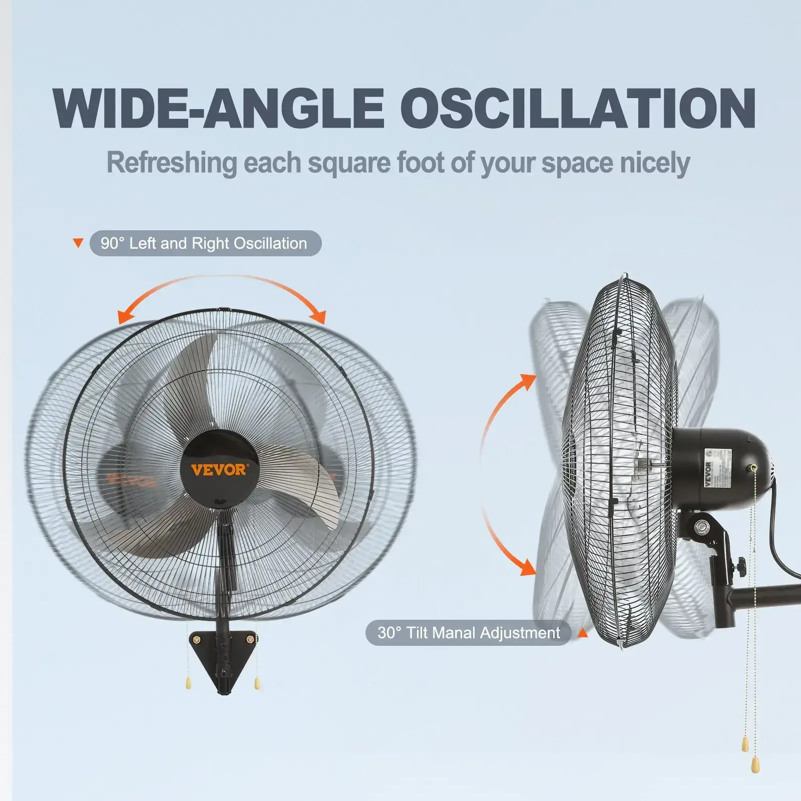 20 Inch Oscillating Wall Mount Fan - High Velocity, 4650 CFM