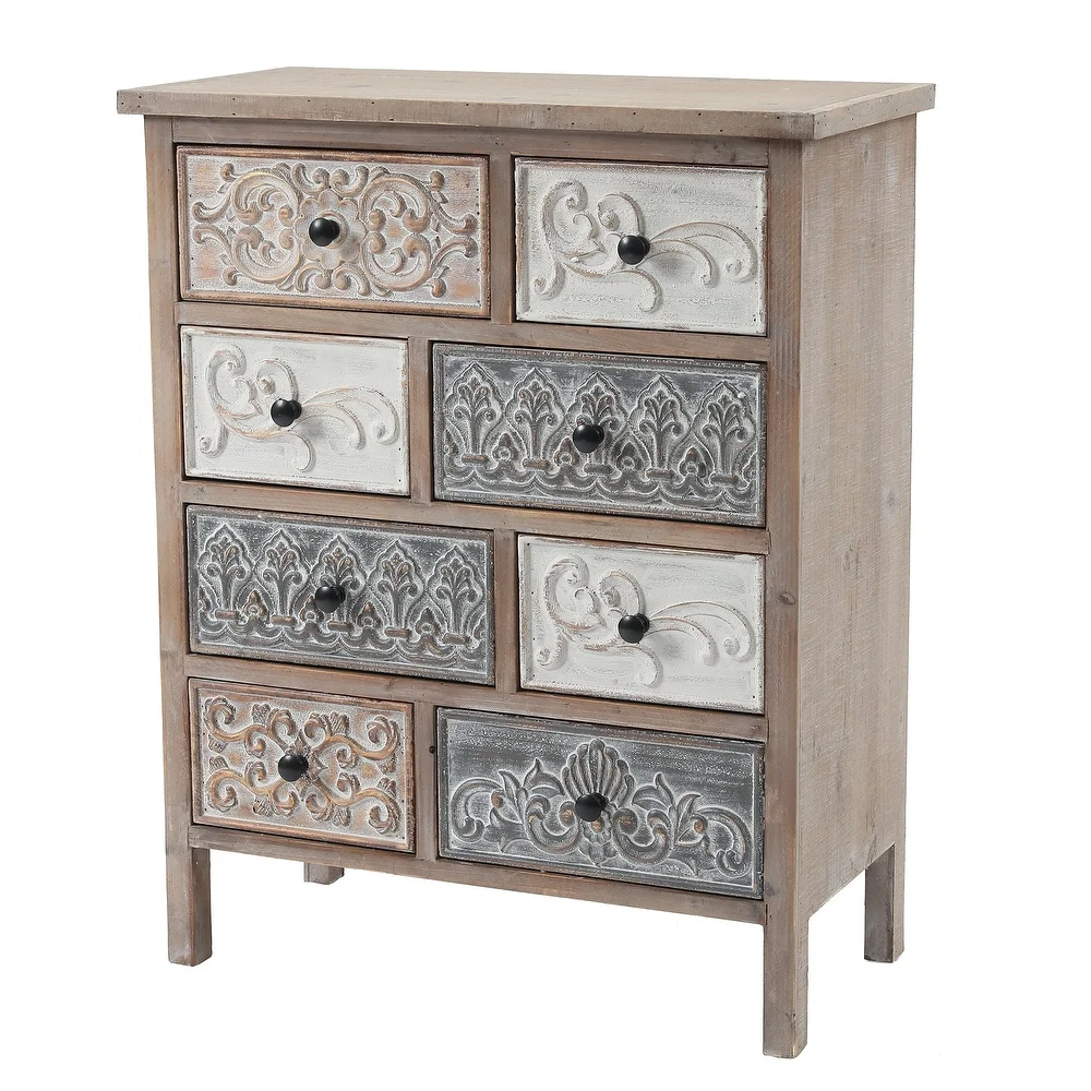 The Curated Nomad Brewa Varied Rustic Carved Wood 8-Drawer Chest - 32.09