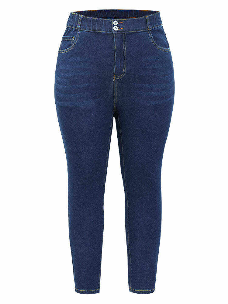 Skinny Very Stretchy High Rise Dark Wash Elastic Waist Jeans
