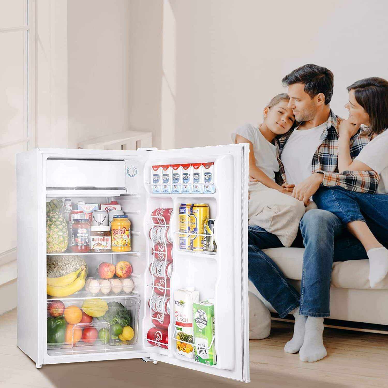 Upstreman 3.2 Cu.Ft Mini Fridge with Freezer, Single Door, Adjustable Thermostat, Refrigerator for Dorm, Office, Bedroom, Black-BR321