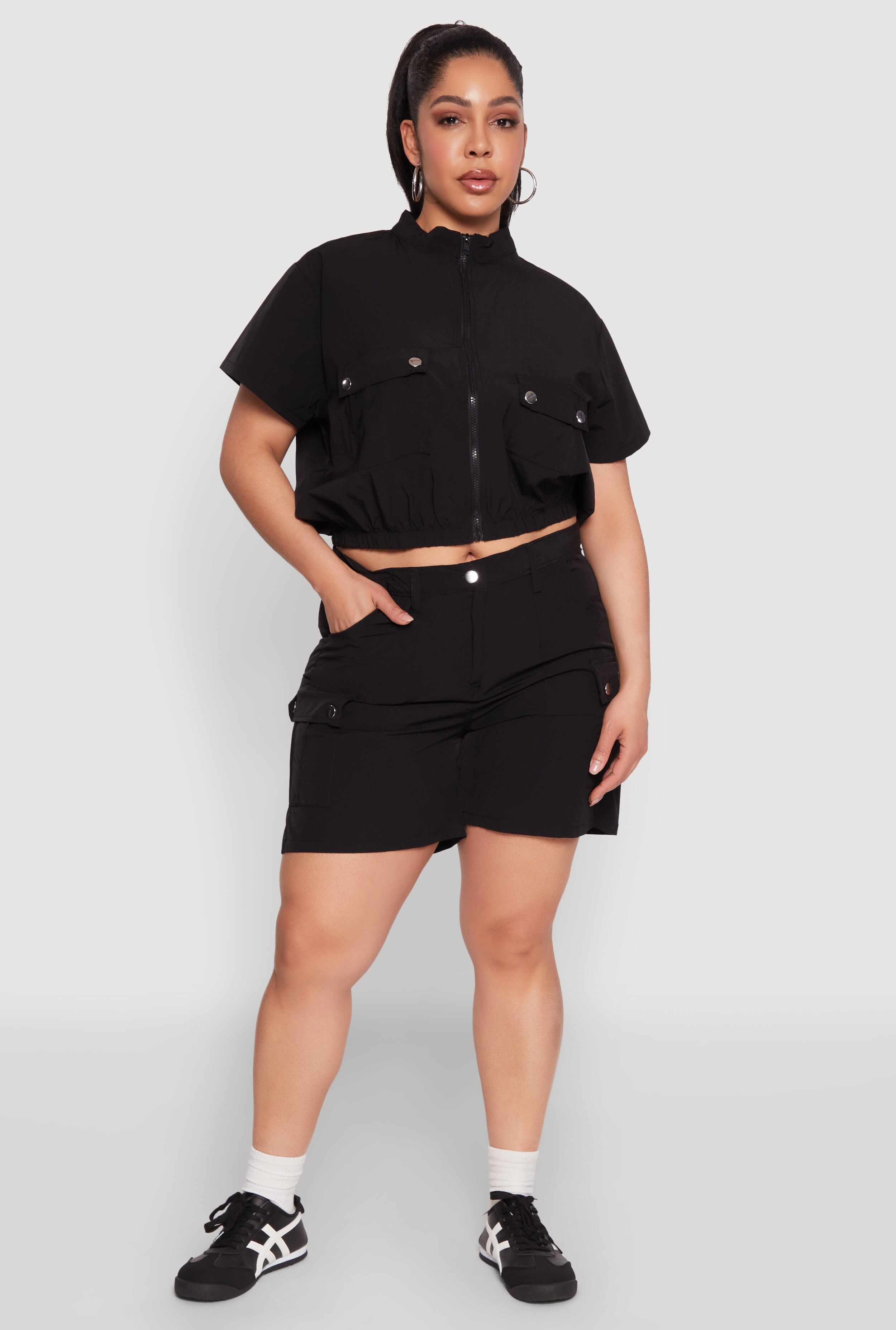 Plus Size High Waisted Cargo Pocket Shorts