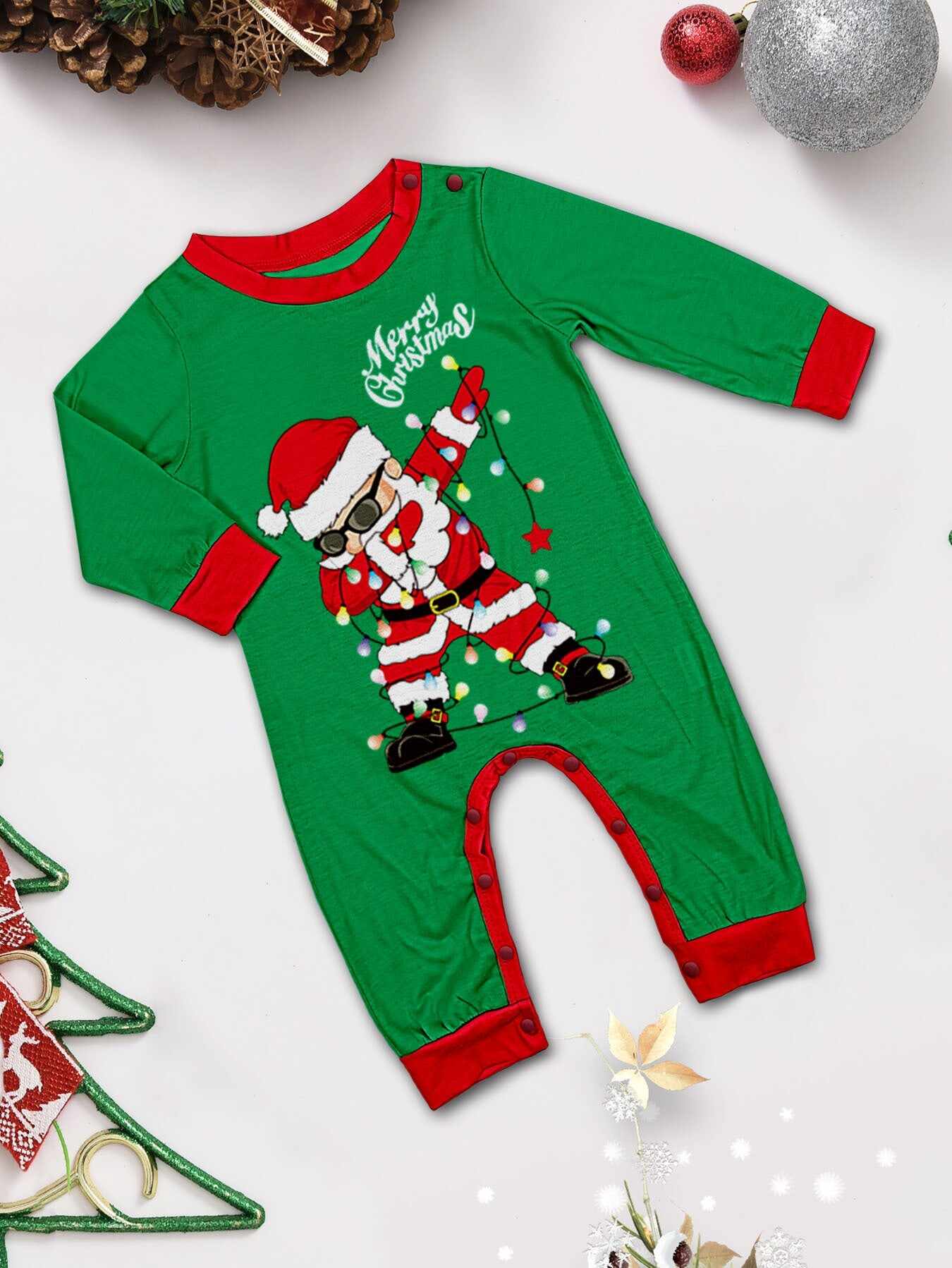Green Dabbing Santa Family Matching Pajamas Pjs