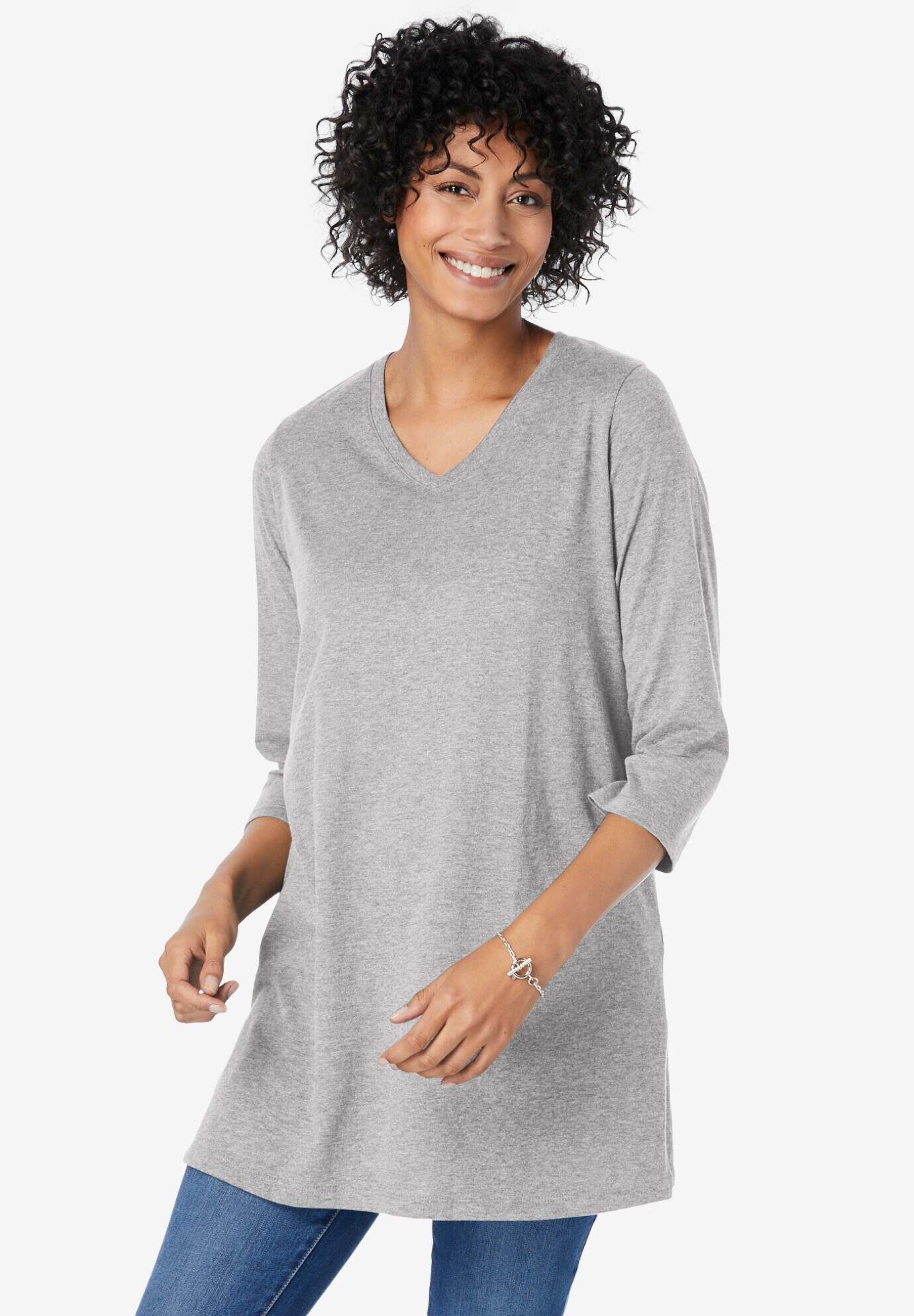 Perfect Three-Quarter Sleeve V-Neck Tunic