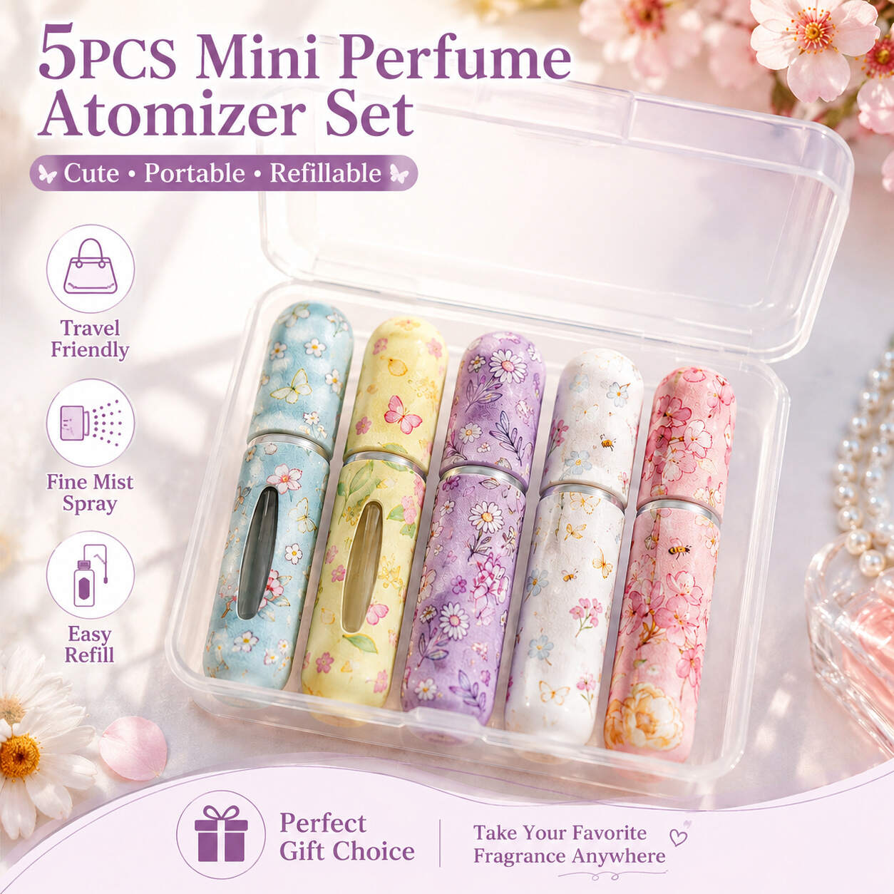 5-piece Marquardt floral pen-style perfume dispenser set