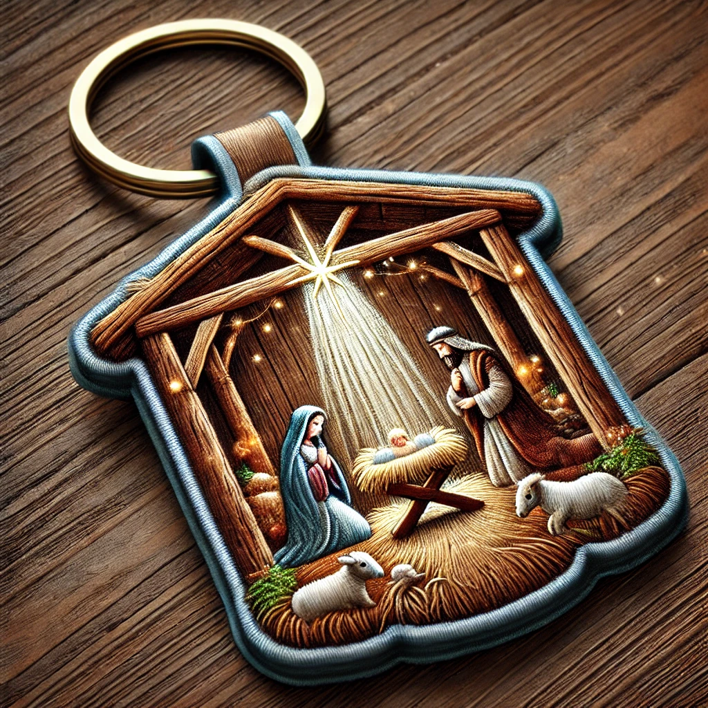 Nativity Scene Embroidered Keychain