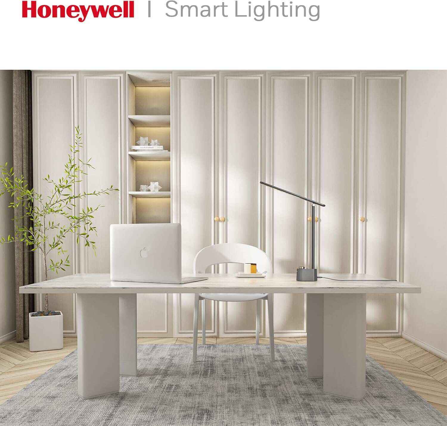 Honeywell Desk Lamp Home Office - LED Lighting with Charging Station A+C USB Port for Small Spaces Bedroom Reading Crafts HWT-H01 Black