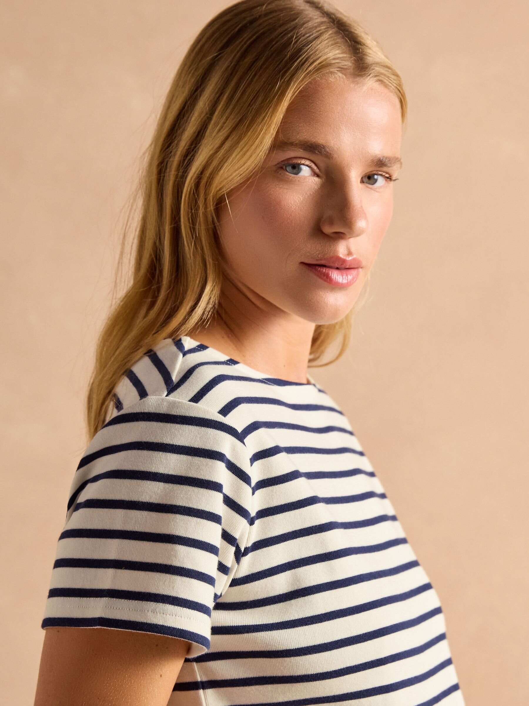 Harbour Cream/Navy Short Sleeve Boat Neck Breton Top
