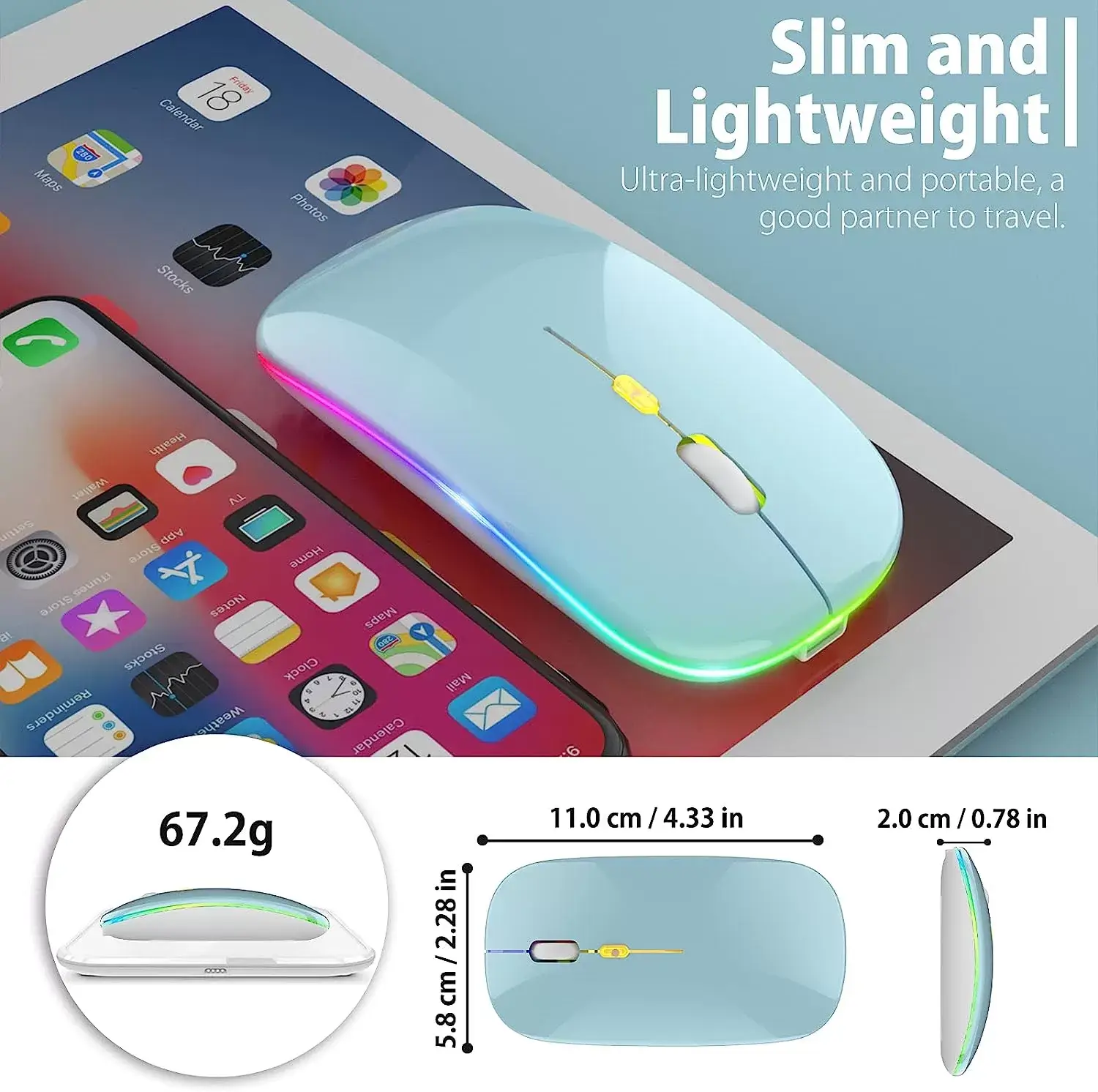 [Upgrade] LED Wireless Mouse, Slim Silent Mouse 2.4G Portable Mobile Optical Office Mouse with USB & Type-c Receiver, 3 Adjustable DPI Levels for Notebook, PC, Laptop, Computer, MacBook (Pink)