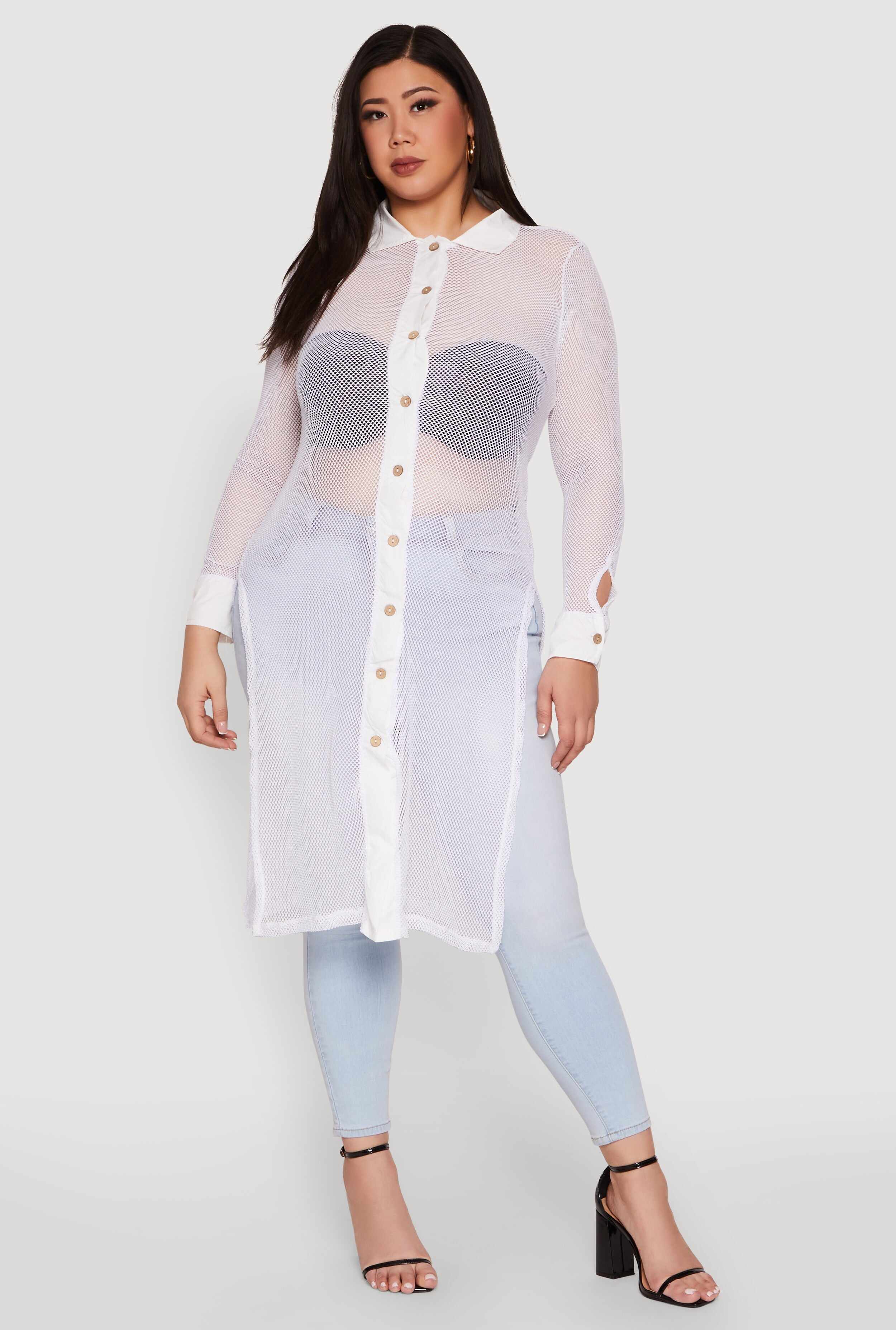 Plus Size Fishnet Side Slit Maxi Top