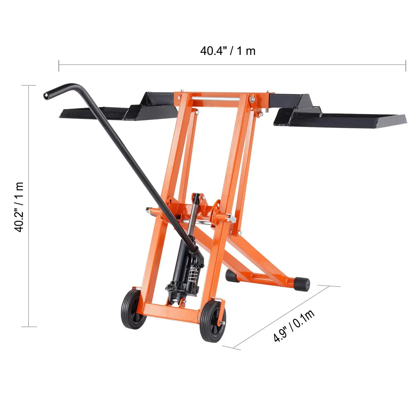 Lawn Mower Lift with Hydraulic Jack, 500 Lbs Weight Capacity, Solid Carbon Steel Lawn Mower Lift, Adjustable Movable Lawn Lifter for Riding Tractors and Zero Turn Lawn Mowers, Orange