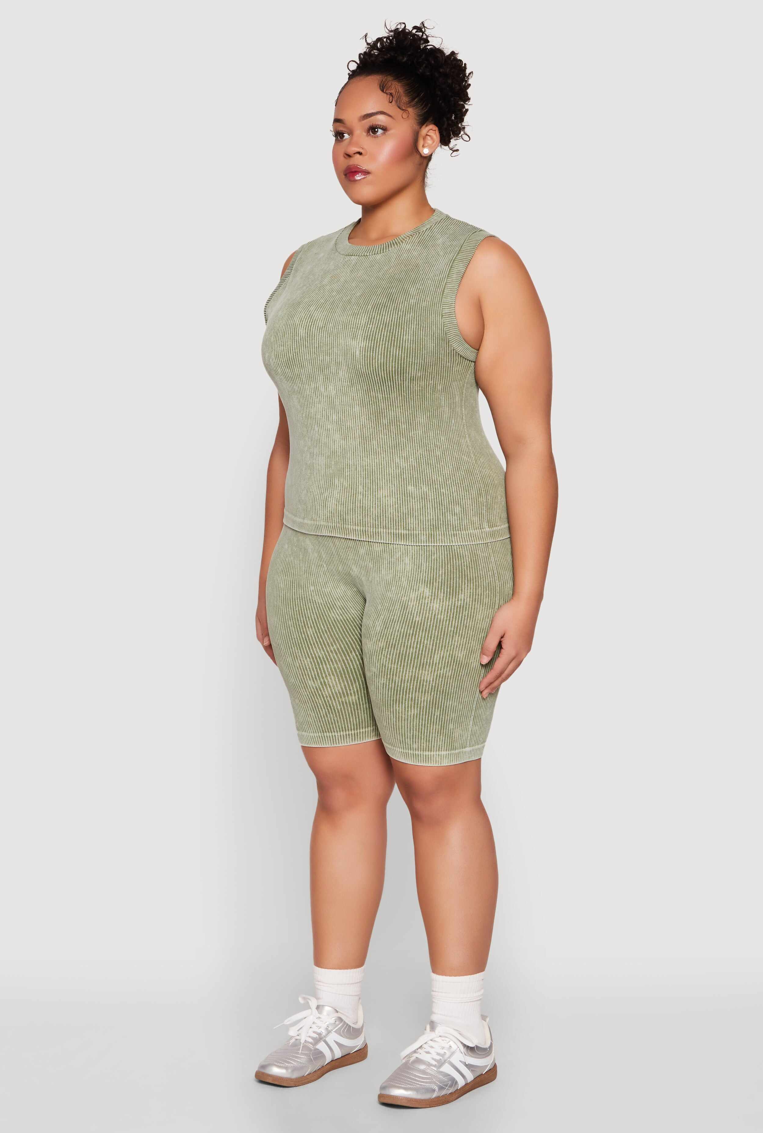 Plus Size Mineral Wash Ribbed Knit Tank Top