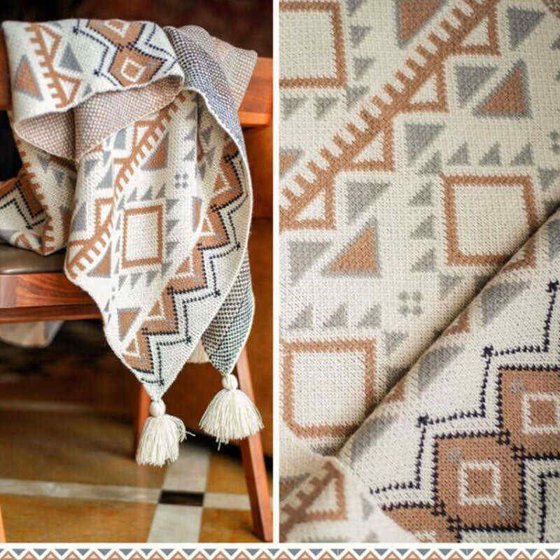 Cozy Shape Pattern Tassel Knitted Blanket