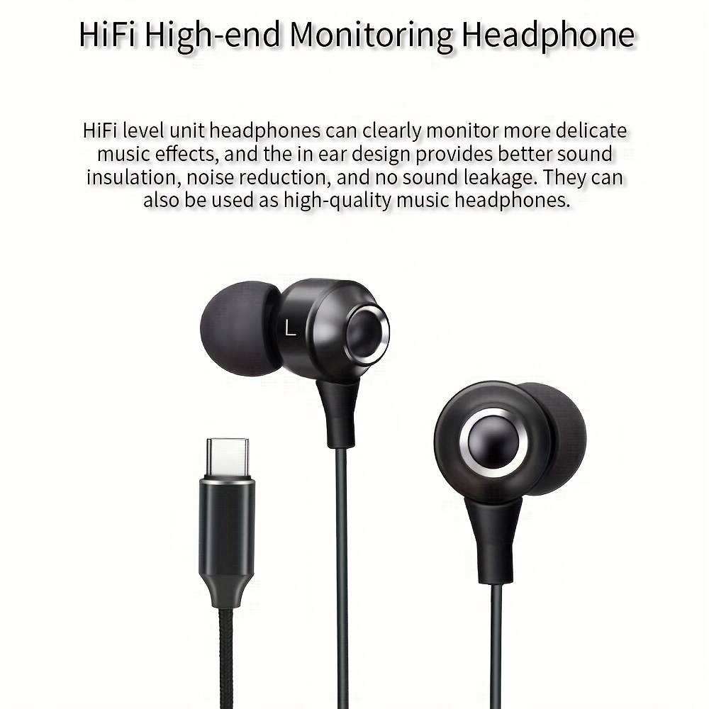 Live In-Ear Headphones with Microphone for KTV, Wired Type-C Sound Card, Echo Effect, Real-Time Ear Monitoring, Line Control, High-Definition Microphone, Suitable for Mobile Phone Headphones with Noise-Cancelling Microphone.