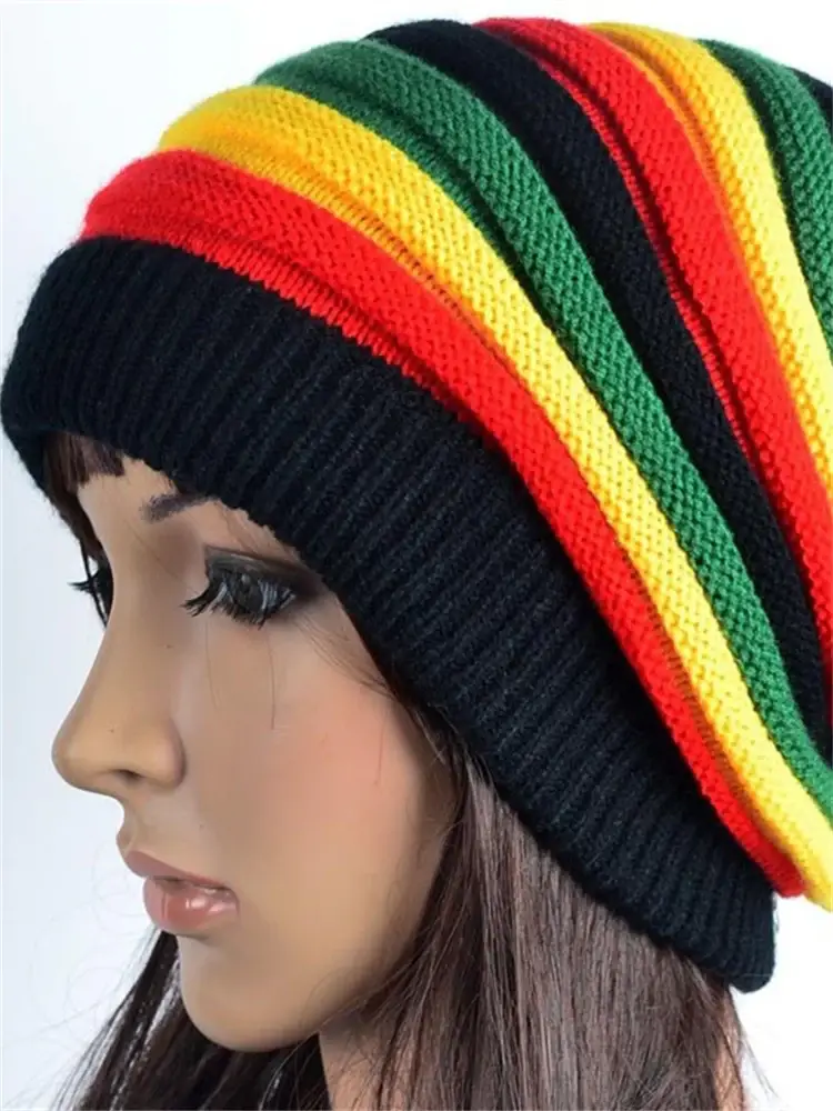 Unisex Rasta Reggae Striped Stretchy Knit Hat