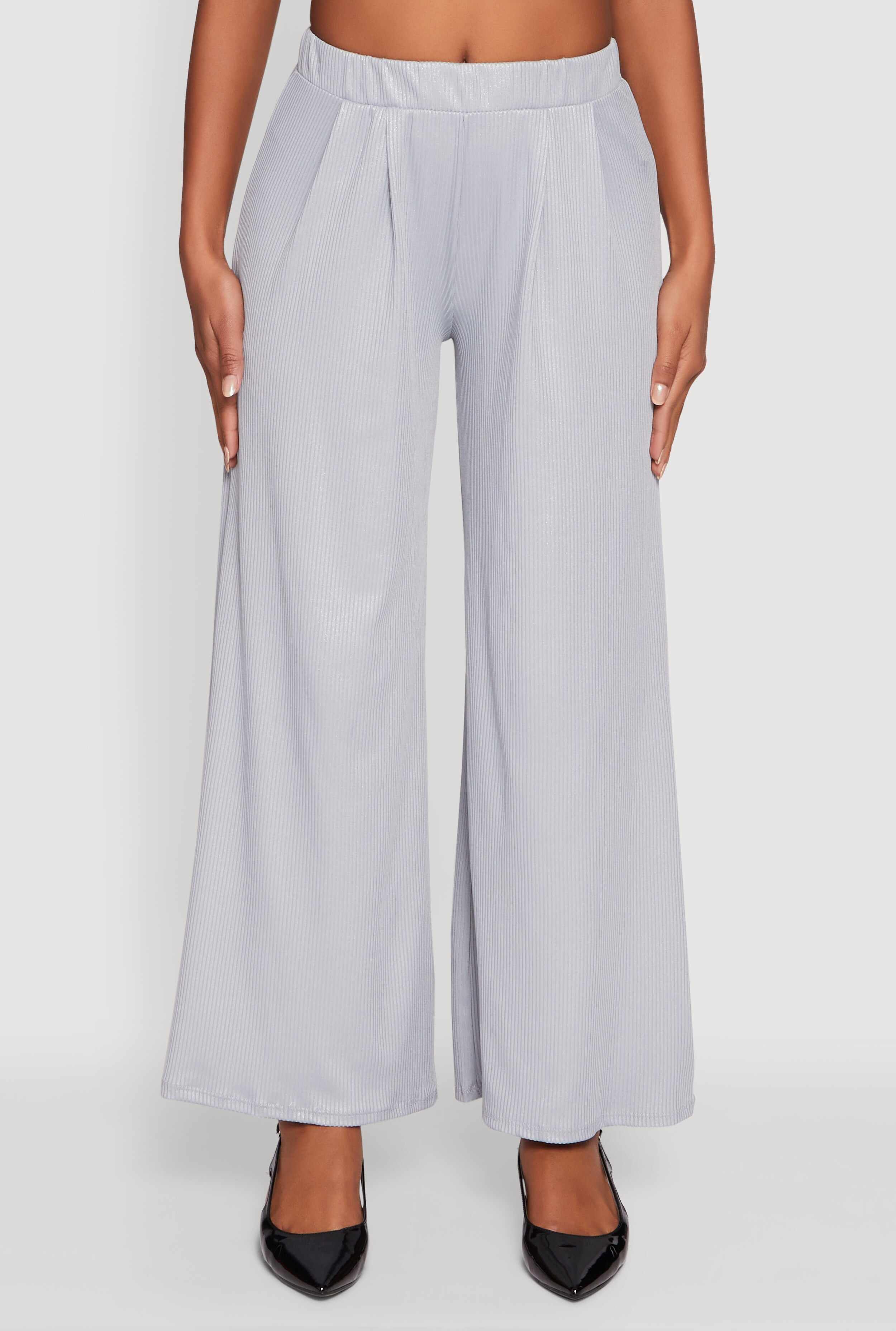 Lurex Ribbed Knit High Waisted Pants