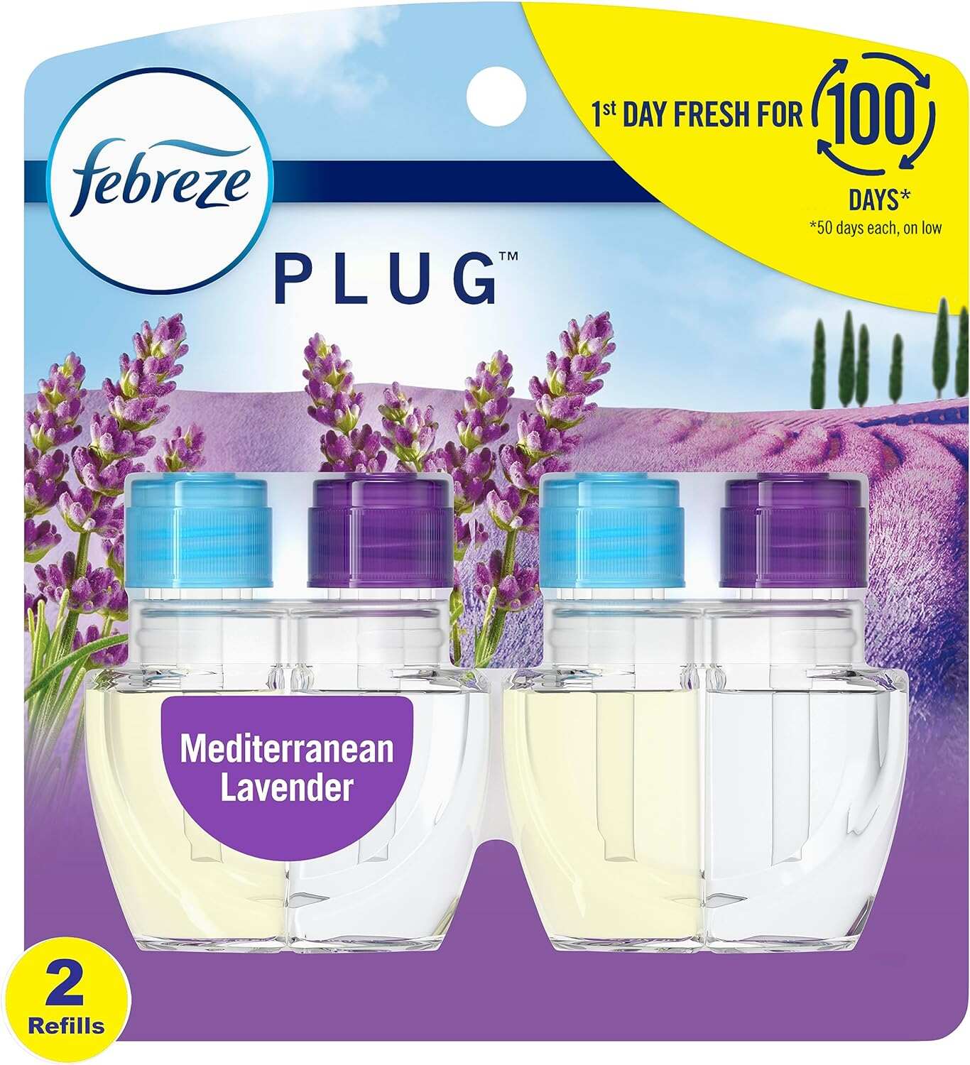 Febreze Odor-Fighting Fade Defy PLUG Air Freshener, Mountain, Ocean, Amber, (3) .87 fl. oz. Oil Refills