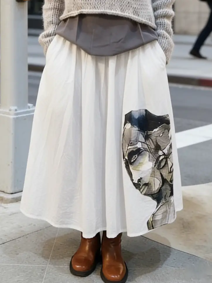 🔥Summer Arrivals🌟Artistic Portrait Print Cotton Skirt