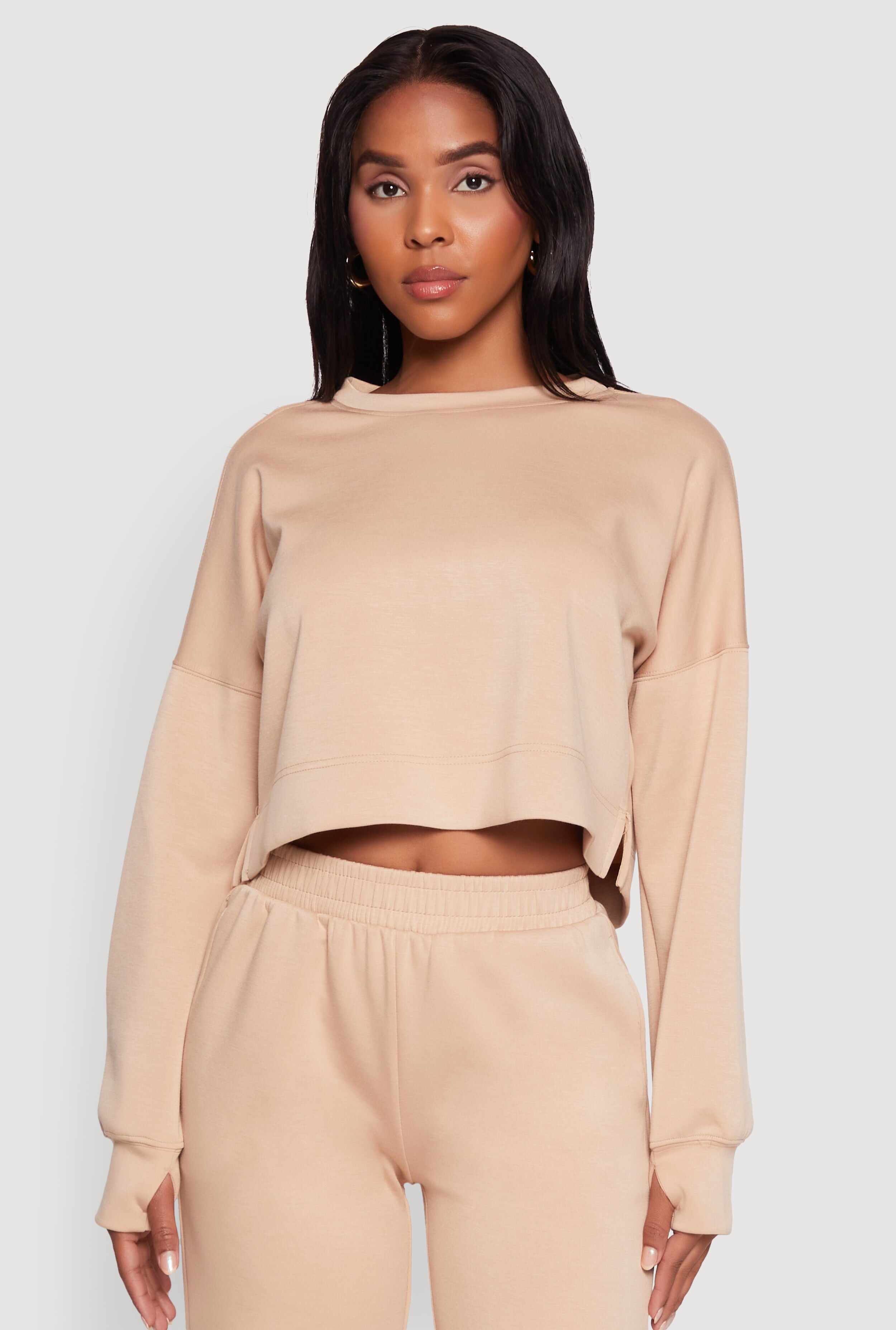 Crew Neck Long Sleeve Crop Top