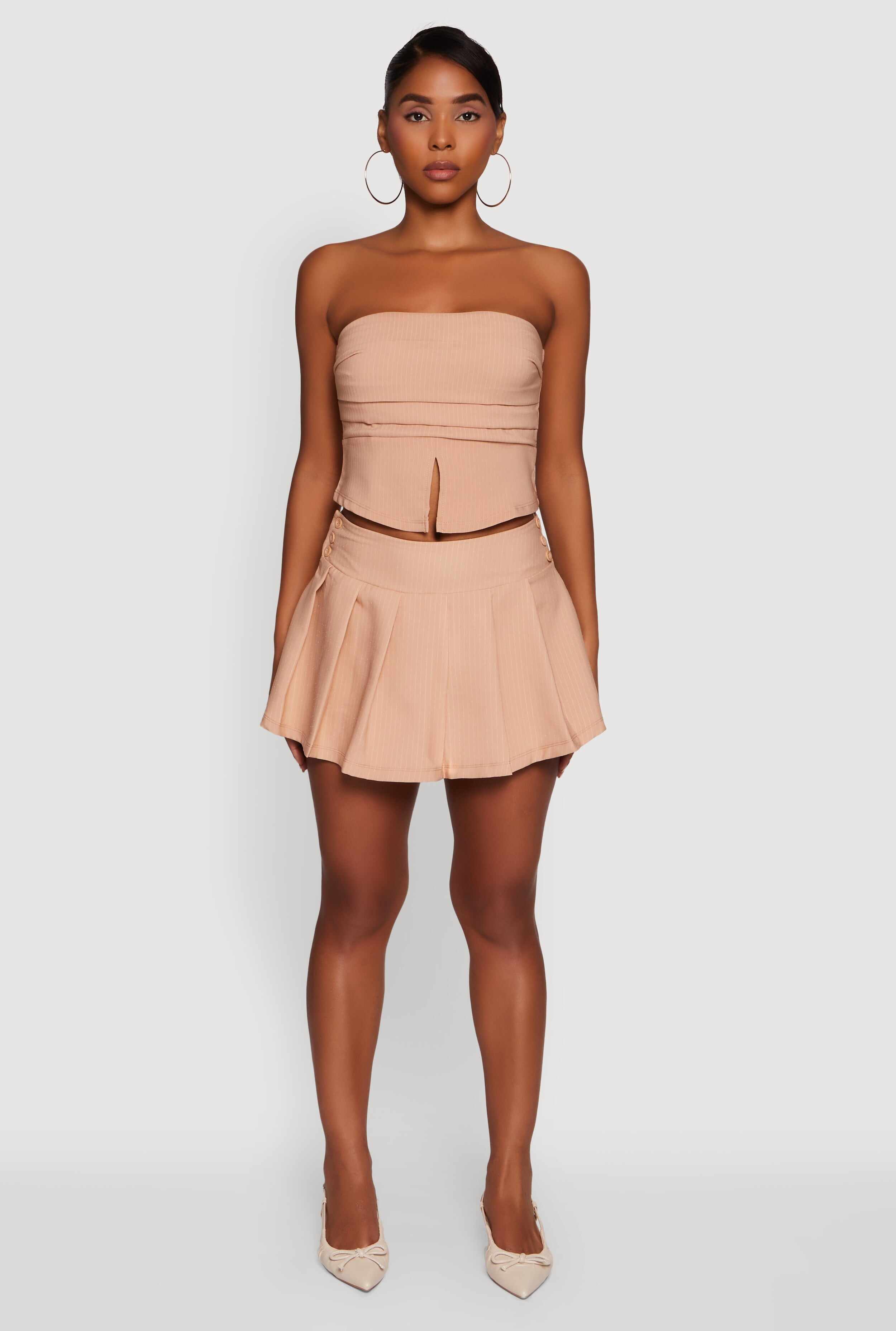 Haute Monde Trendy Pinstripe Strapless Crop Top