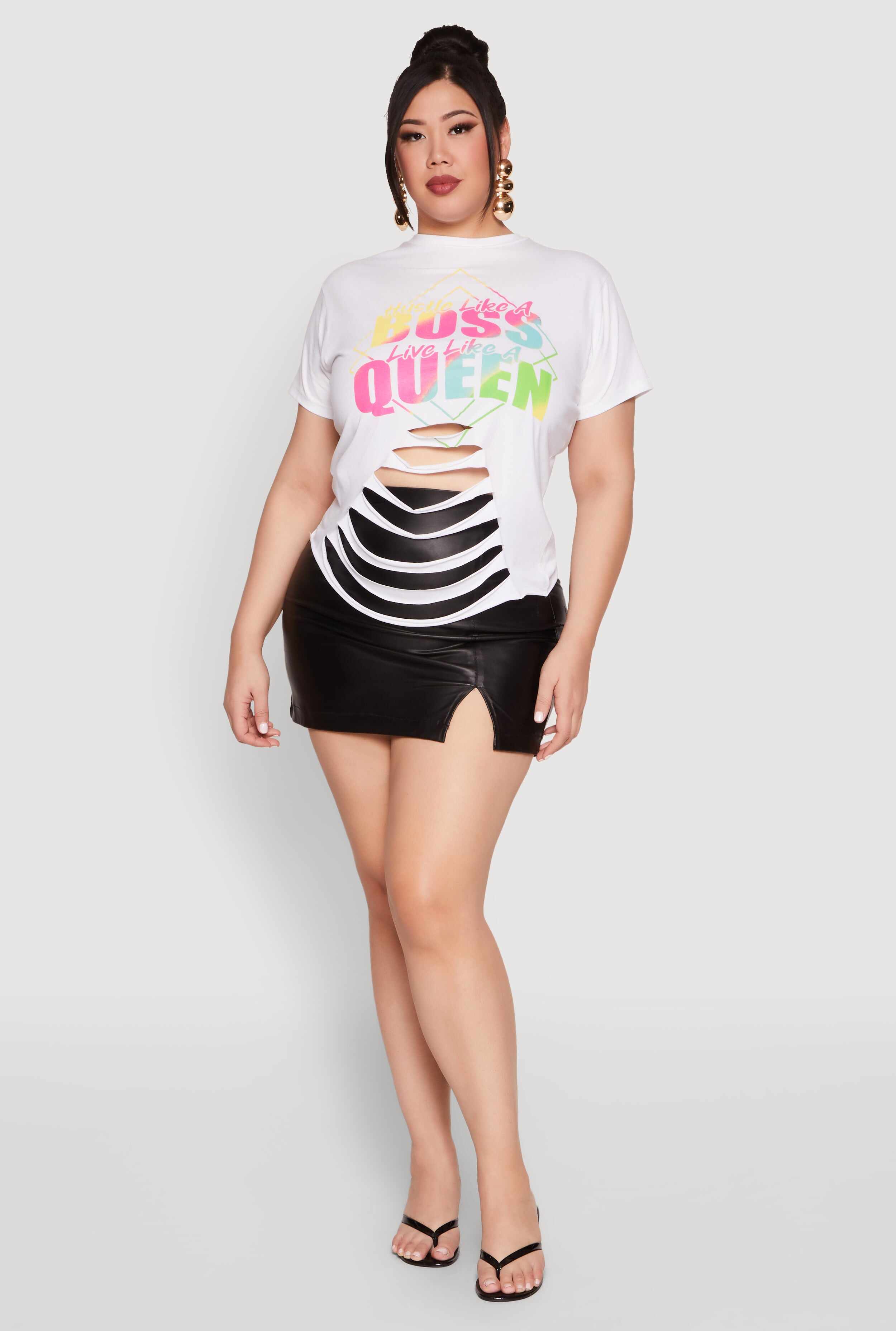 Plus Size Laser Cut Boss Queen Graphic Tee