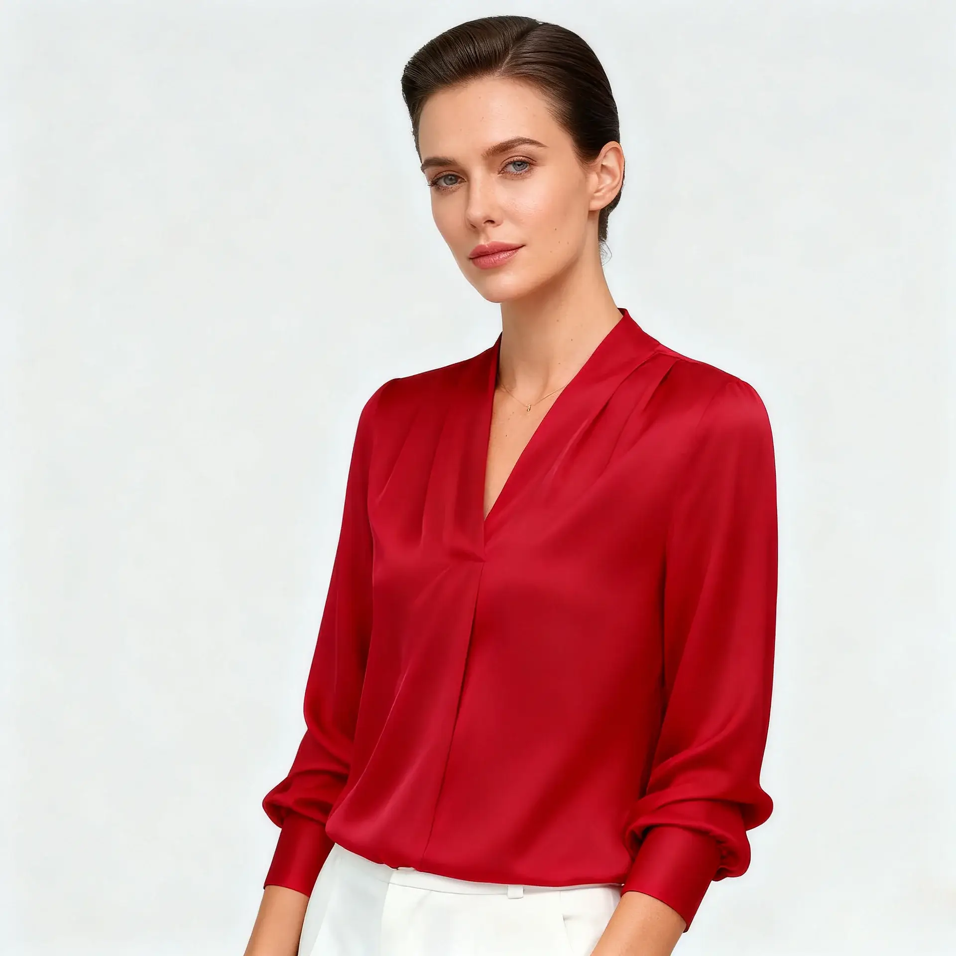Spring V-neck Silk Shirt for Women