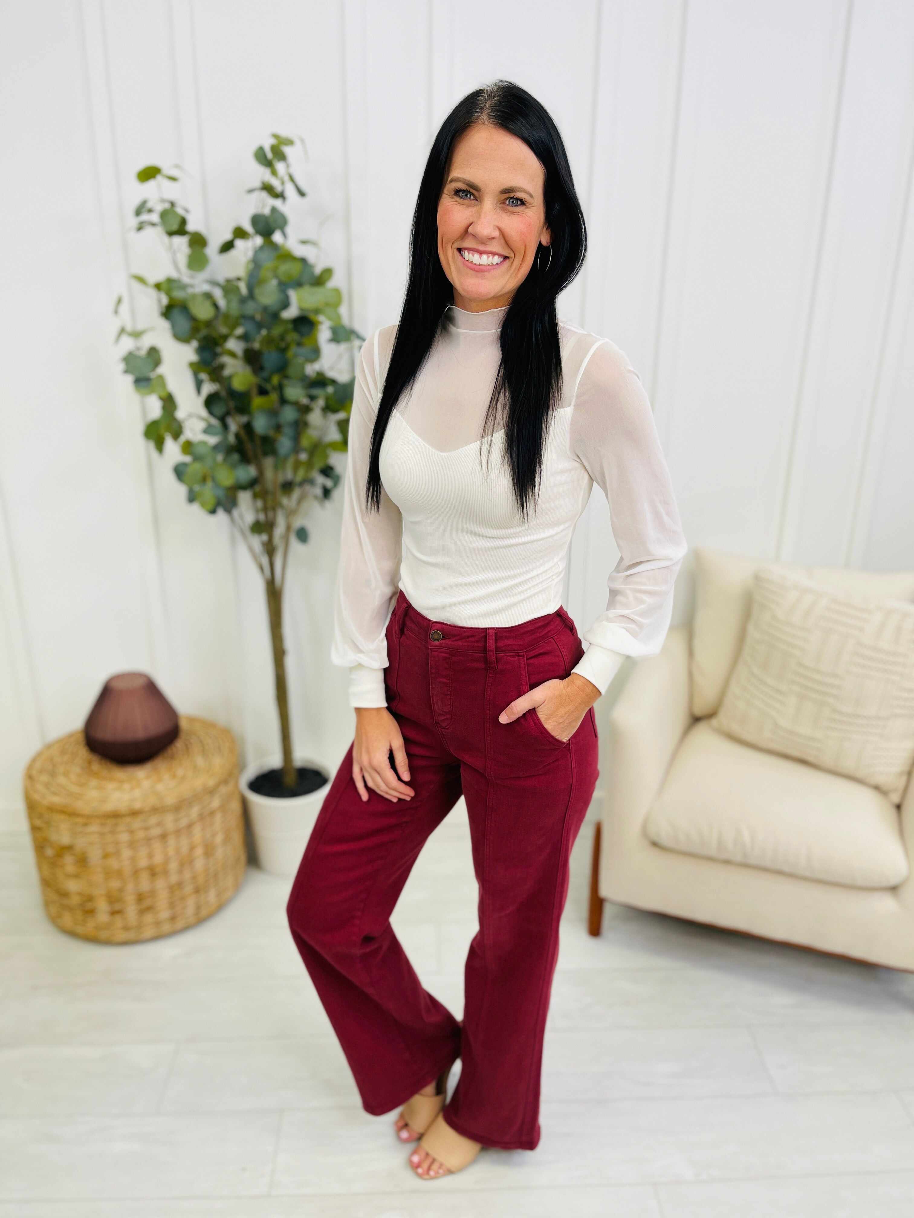 REG/CURVY Red, Red Wine Straight Burgundy Jeans