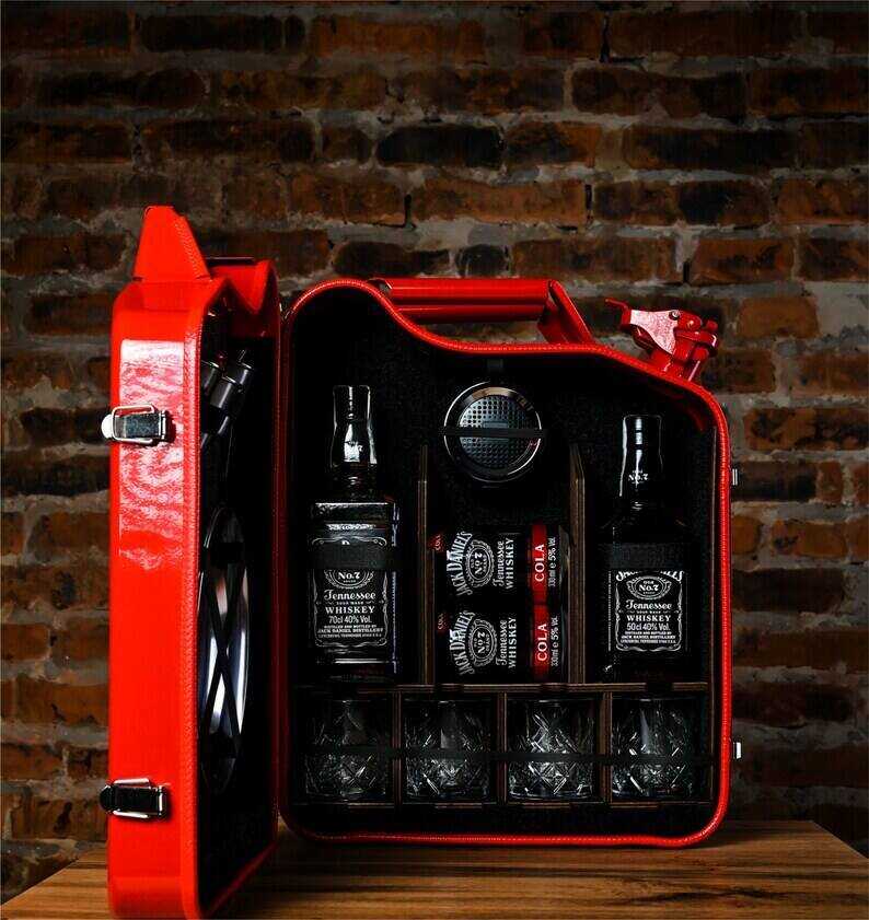 20 L Red Jerry Can Bar Set For Picnic For 4, Custom Fuel Bar, Portable Travel Bar Case, Personalized Camping Mini Bar, Gas Can Bar Set