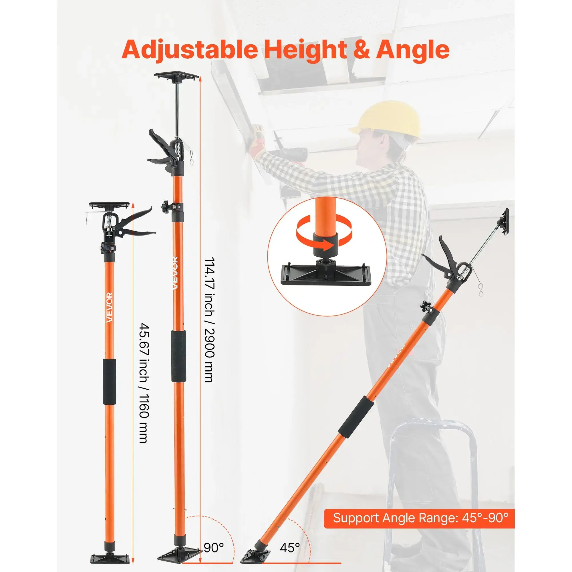 2-Pack Cabinet Jack Support Pole, Steel Telescopic Adjustable 3rd Hand System with Carry Bag, 45.7-114.2 in Adjustable Angle Weight Support Rod, 154 lbs Capacity for Cabinet Installation, Drywall Lifting