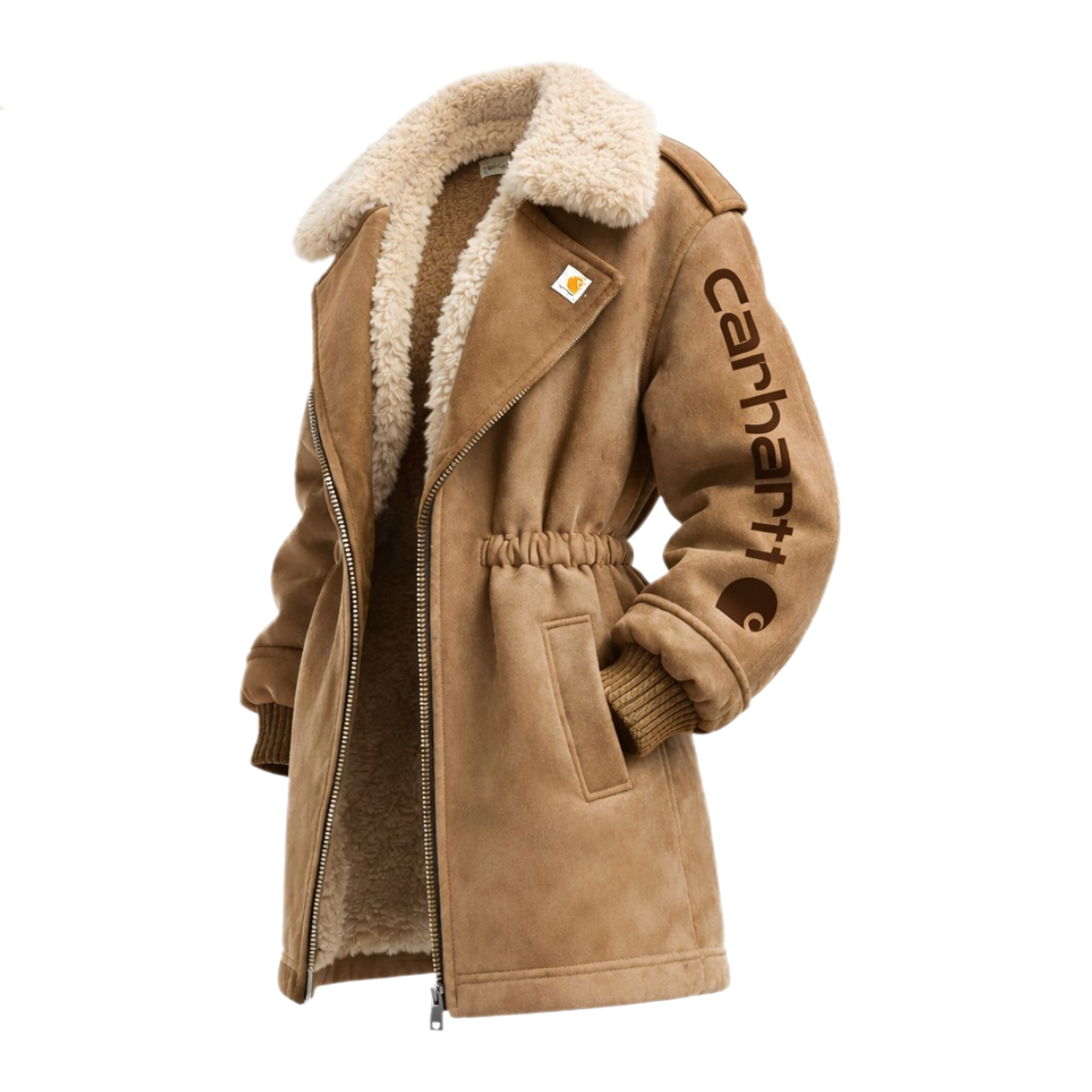 Women's Retro Suede Contrast Color Splicing Jacket Lambswool Lining Thickened Mid-Length Jacket