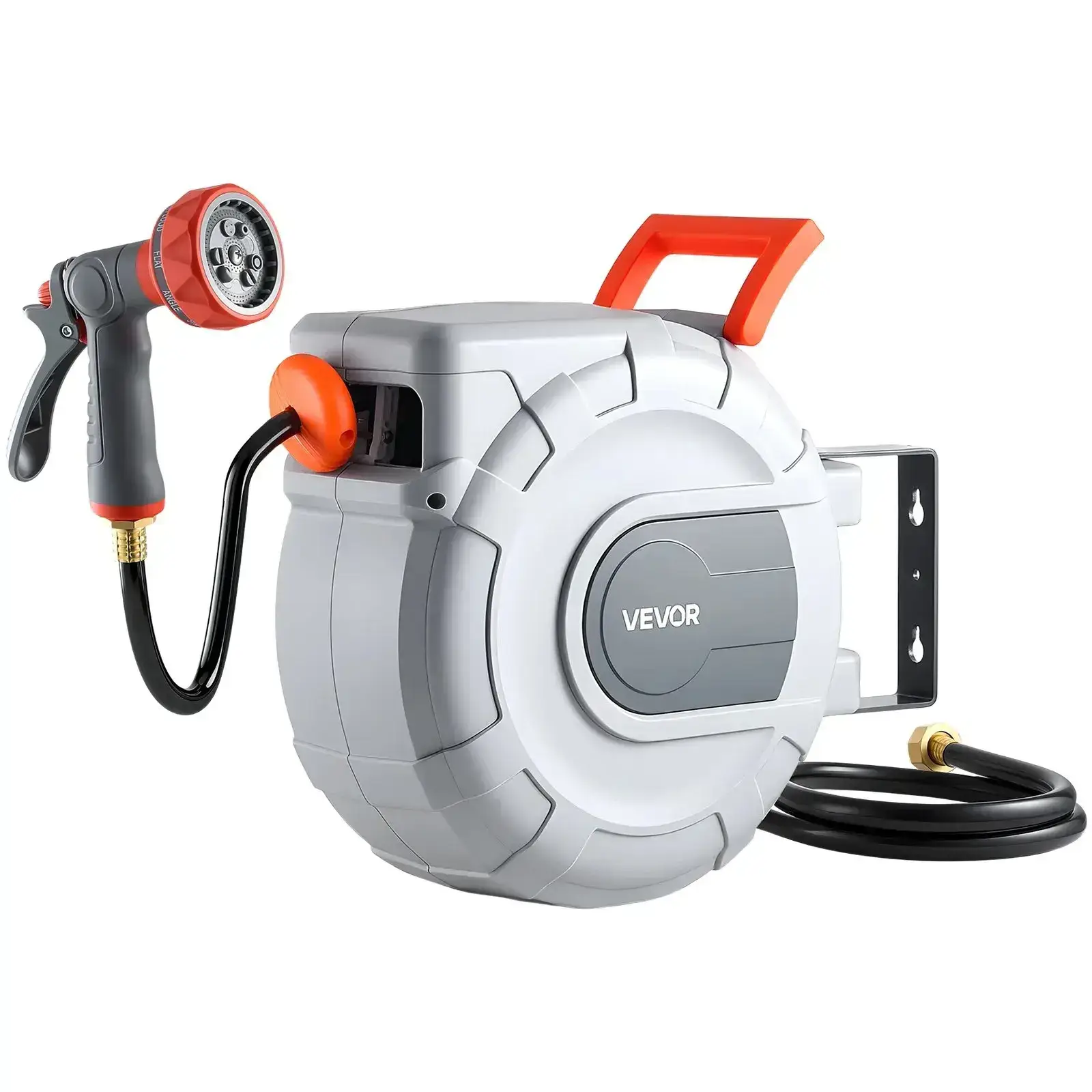 Retractable Garden Hose Reel,  5/8 Inch x 100 ft Wall Mounted, Heavy Duty with 9-Pattern Nozzle, Adjustable Length Lock, Upgraded Slow Return System & 180° Swivel Bracket