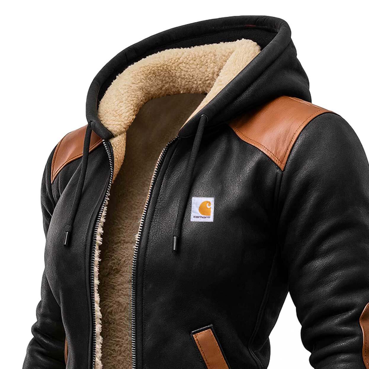 Women's Vintage Warm Winter Leather Hooded Jacket With Sherpa Lining