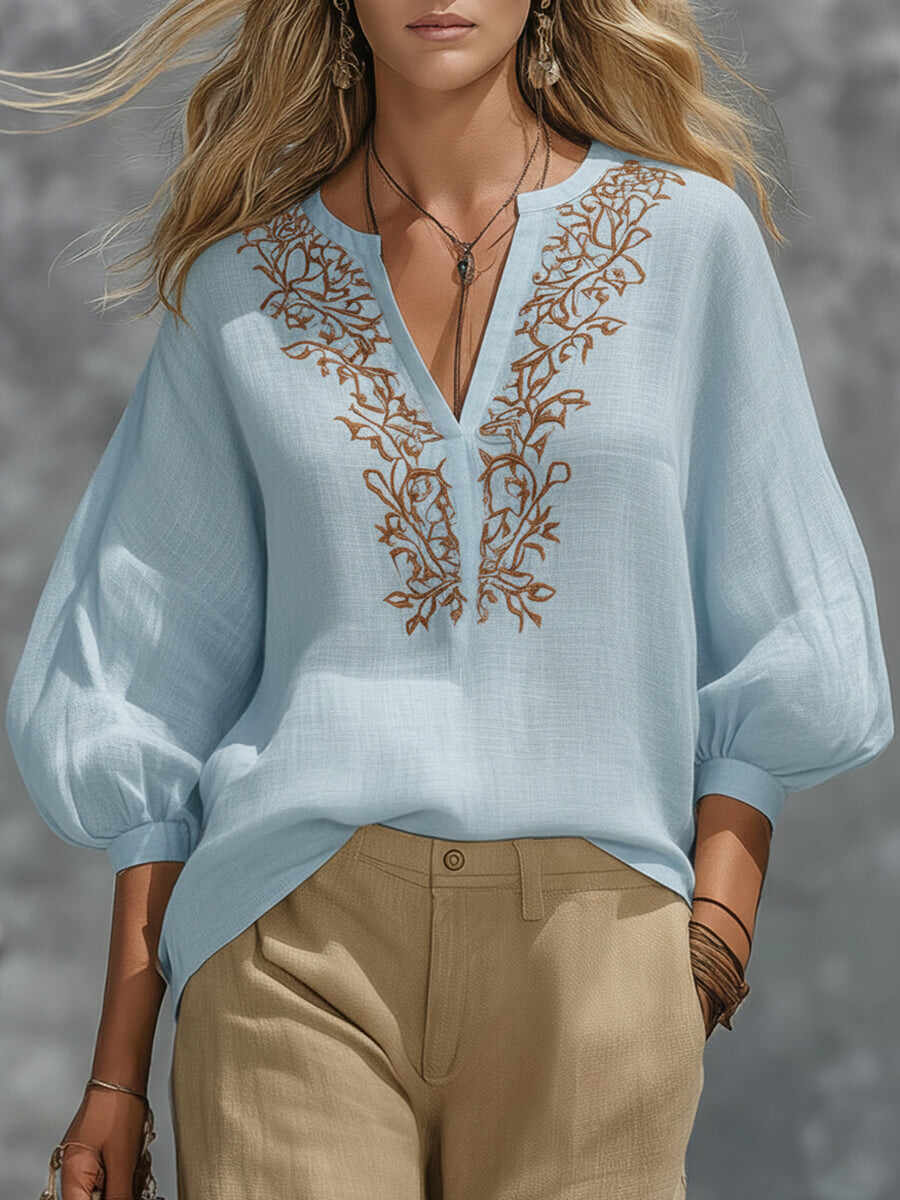 🔥Summer Arrivals🌟Loose-fitting V-neck Linen And Cotton Shirt
