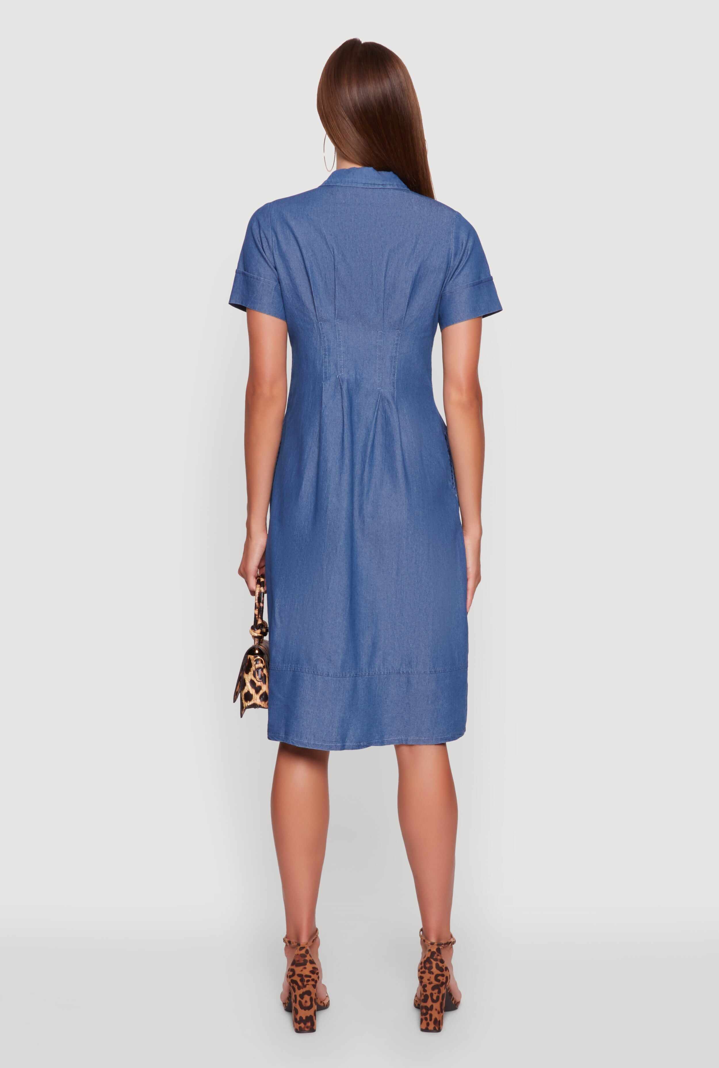 Denim Button Front Midi Shirt Dress
