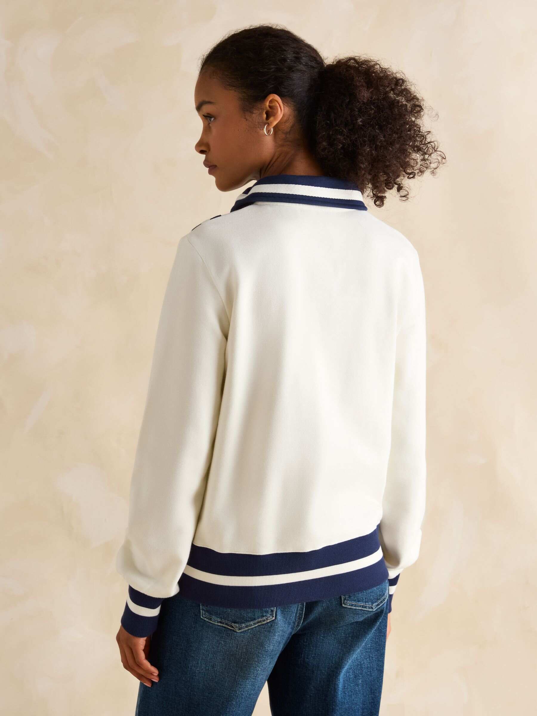 Dawlish Cream Quarter Zip Cotton Sweatshirt