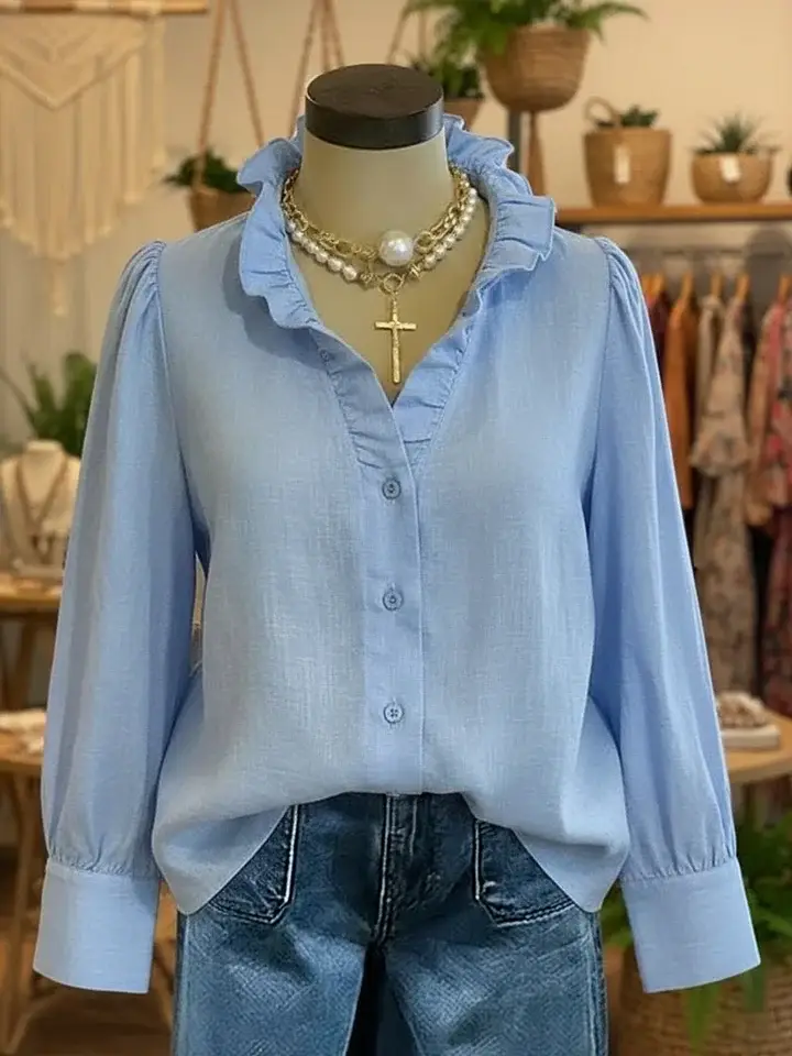 🔥Summer Arrivals🌟Vintage Romantic Ruffled V-neck Linen-cotton Blend Shirt