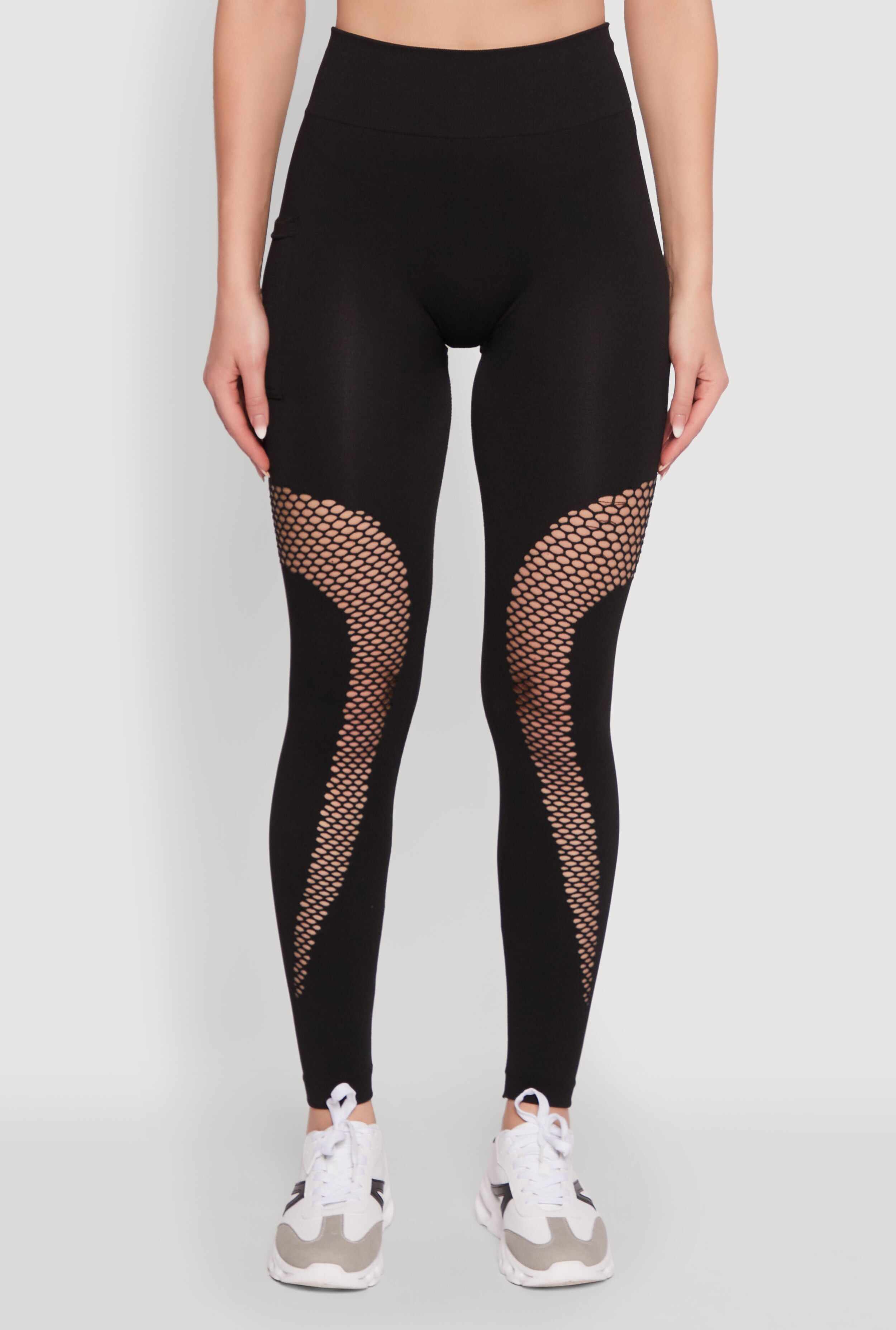 Fishnet Detail High Waisted Leggings with Booty Lift