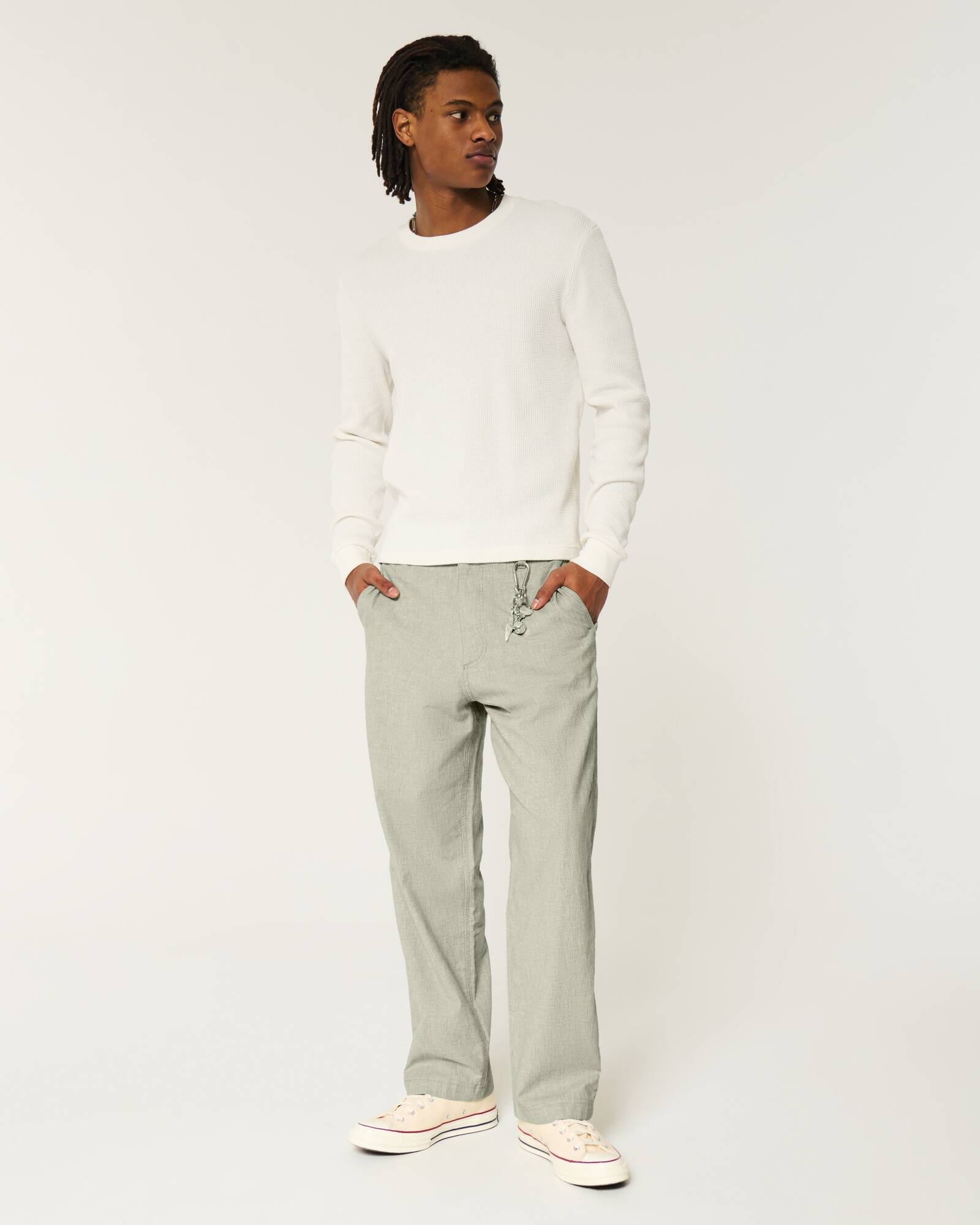 Linen-Blend Flex Waist Baggy Pants